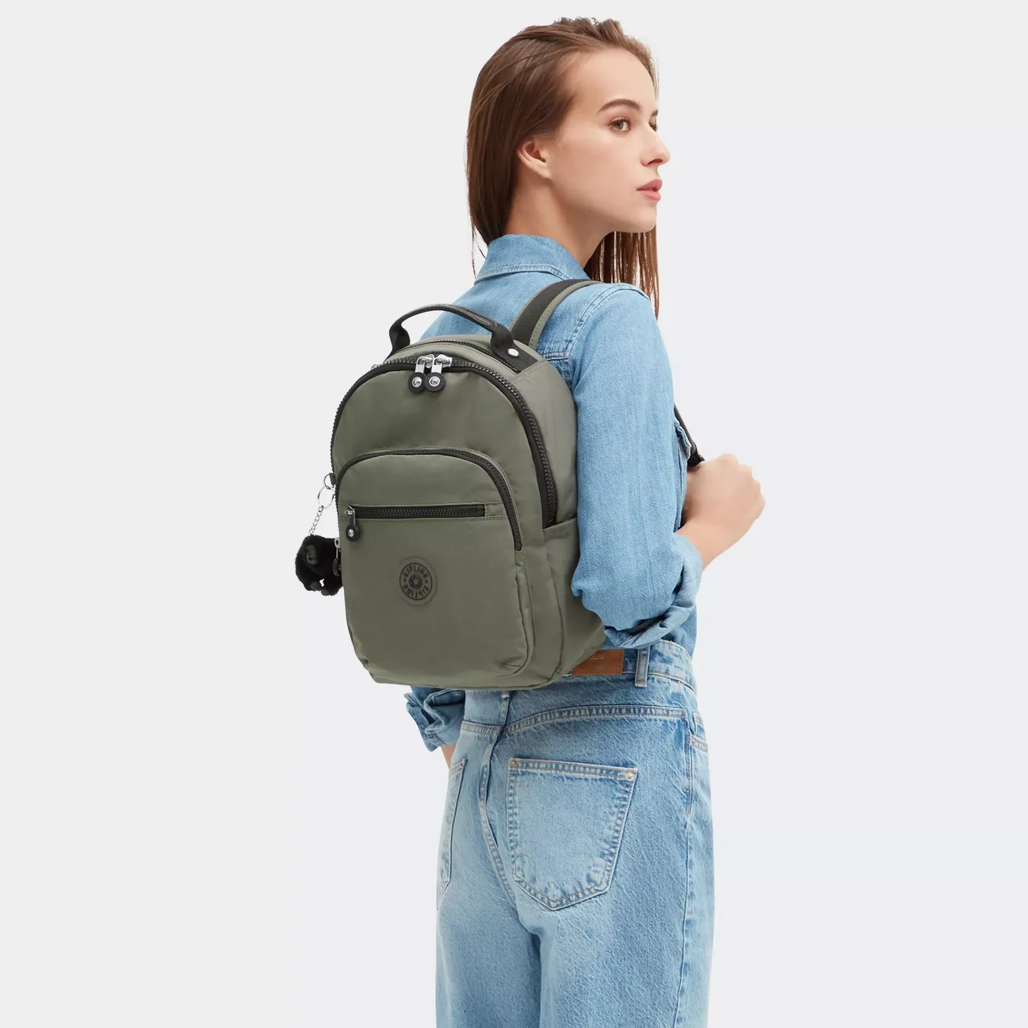 Kipling Seoul S kleine rugzak Green Moss met 11 inch tabletvak