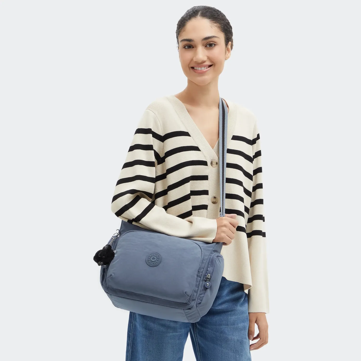 Kipling Gabb crossbody tas Blue Stone groot sleutelkoord