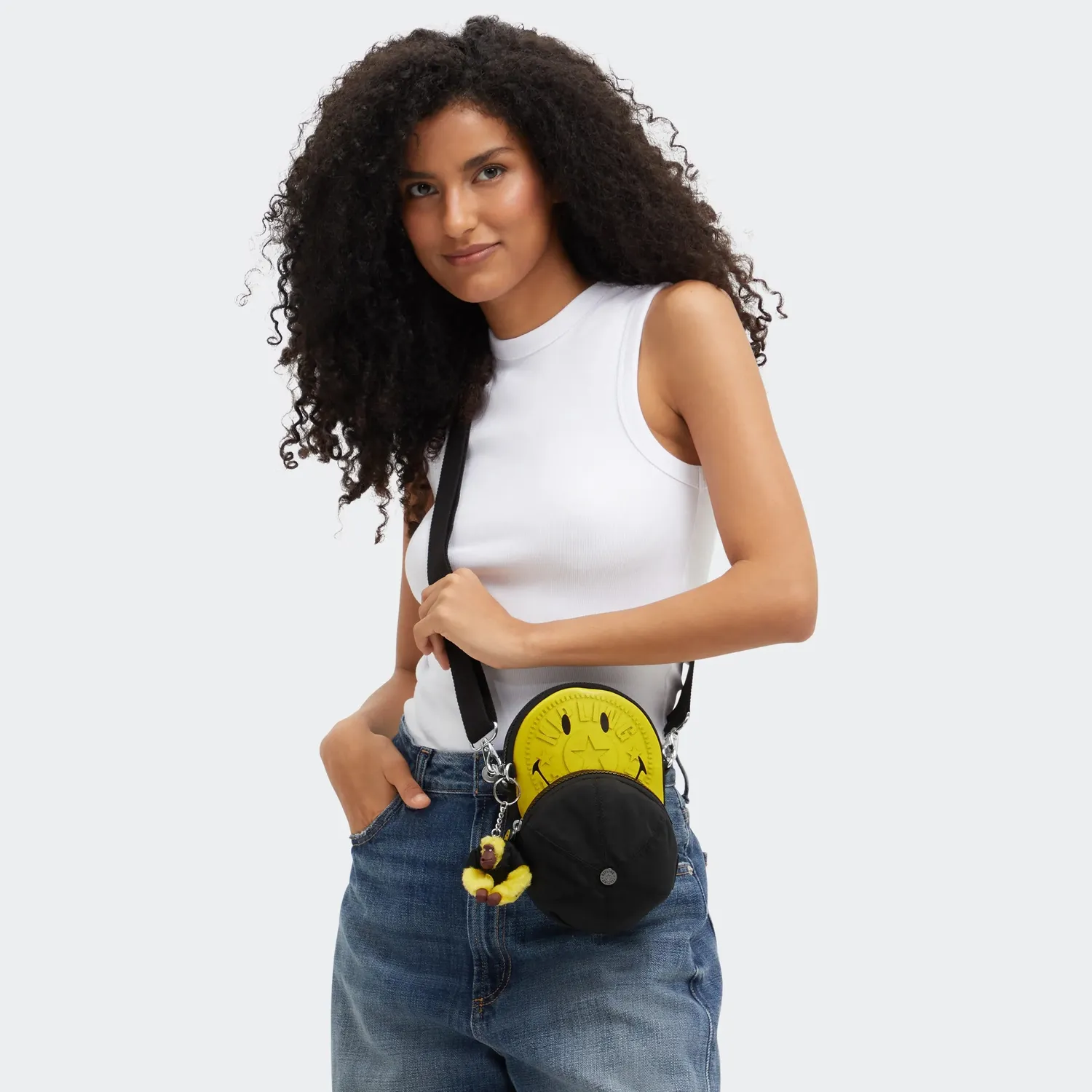 Kipling Cap Bag crossbodytas Yellow Fun Black Klein Smiley