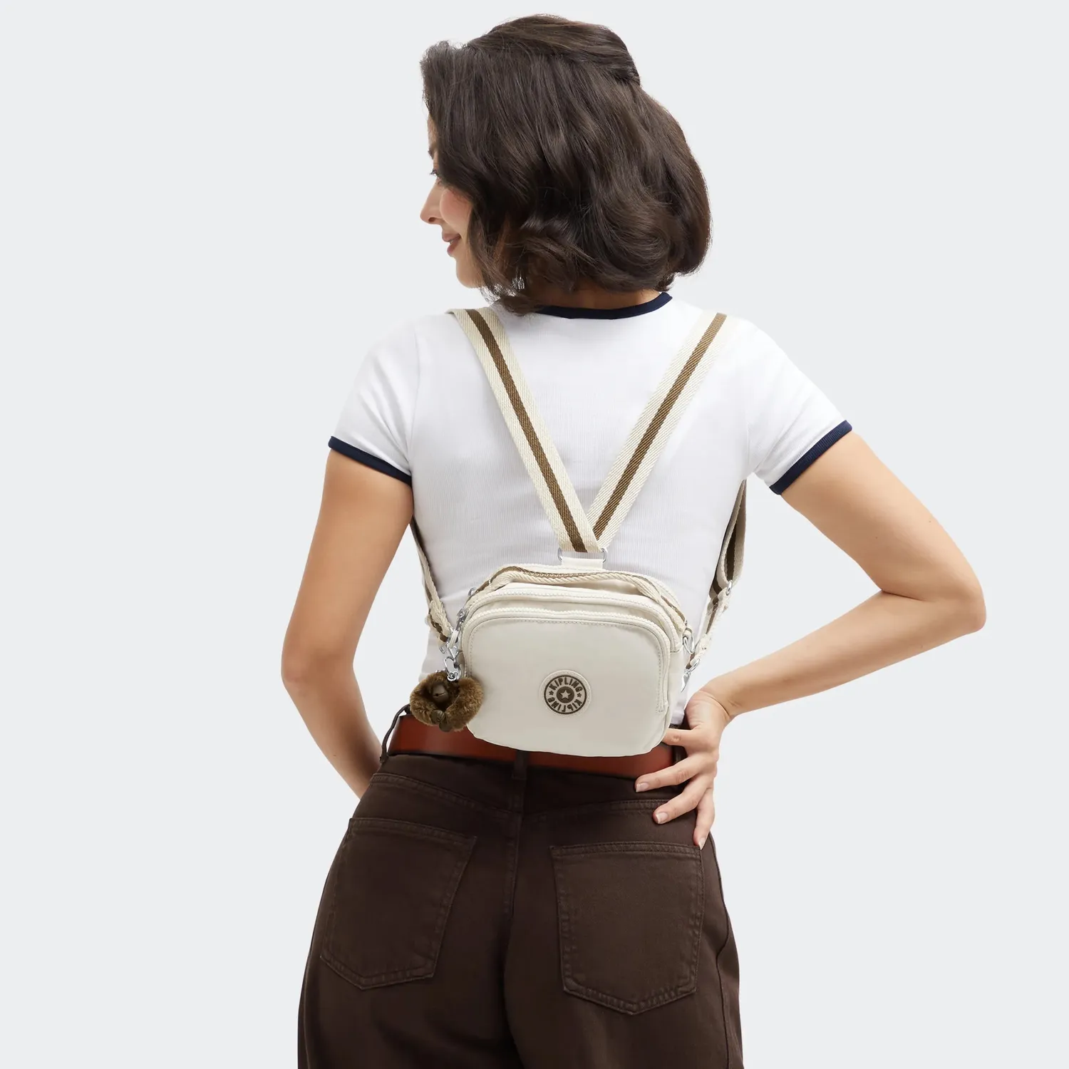 Kipling Cahir crossbody Soft Sand klein met ritsvakken