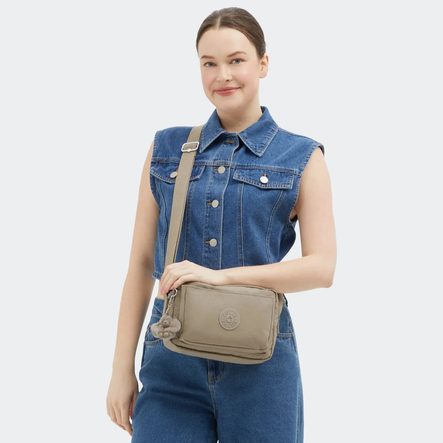 Kipling Abanu M crossbody tas Soft Taupe – 2 vakken