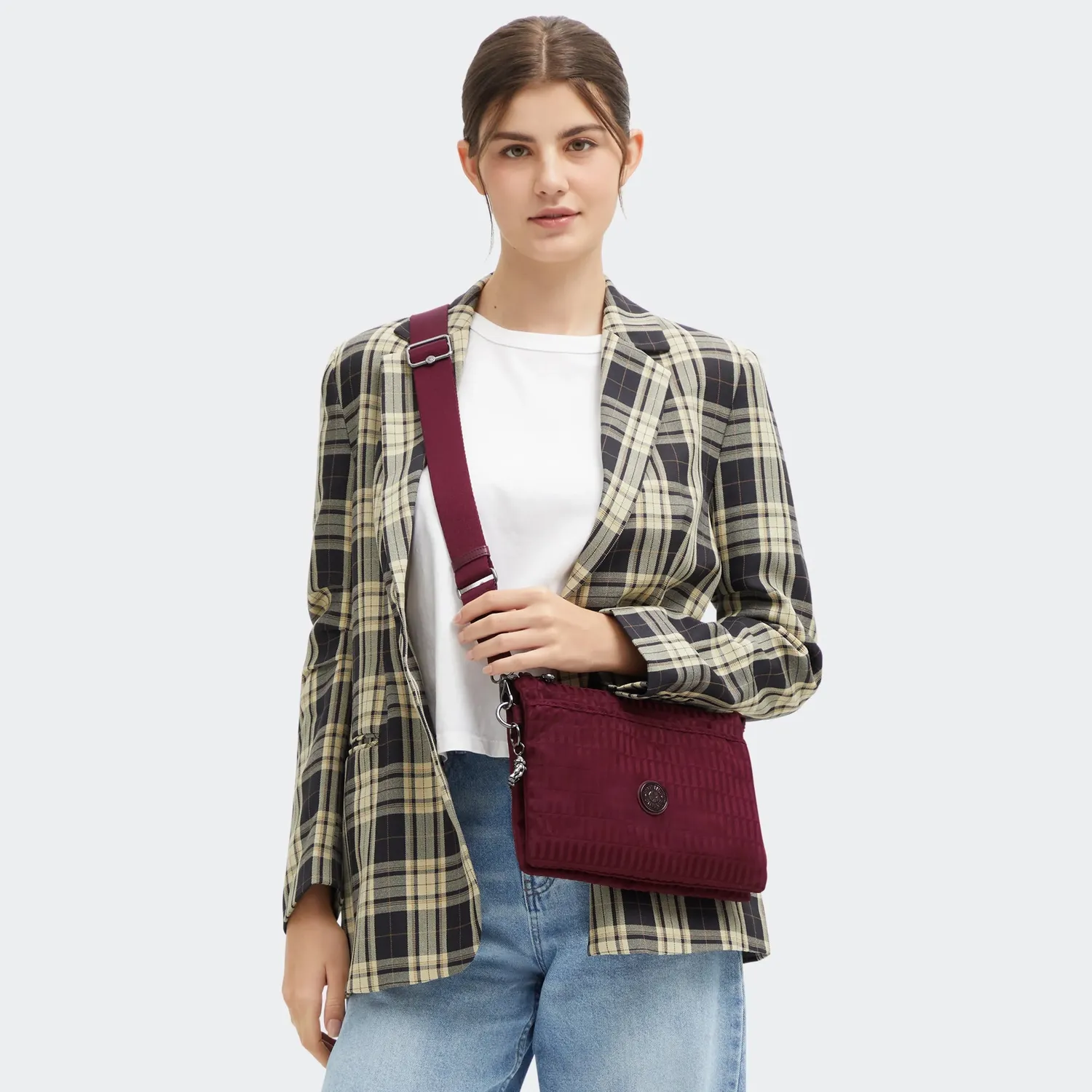 Kipling Riri L crossbody Medium Maroon Tile Jacquard