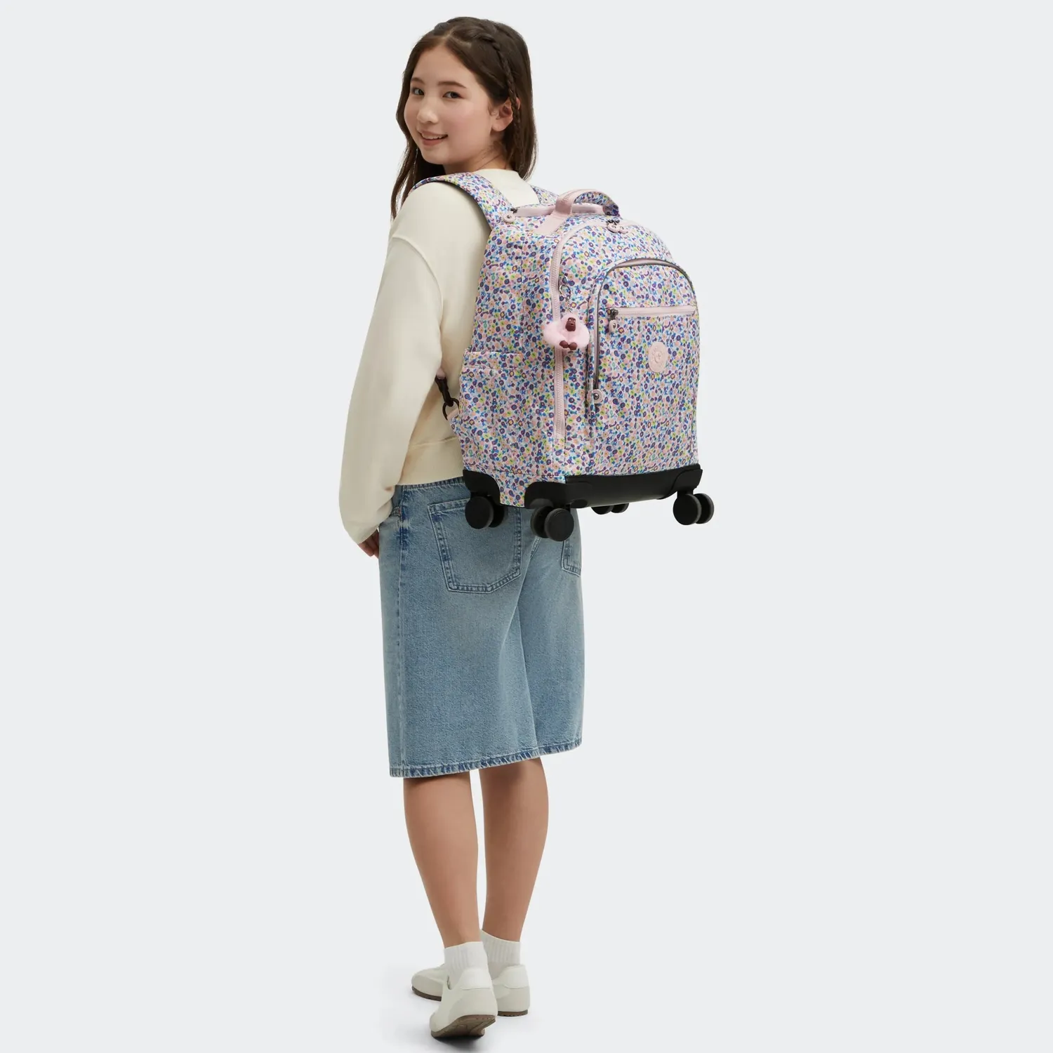 Kipling New Zea rugzak met wielen Digi Flower Print groot