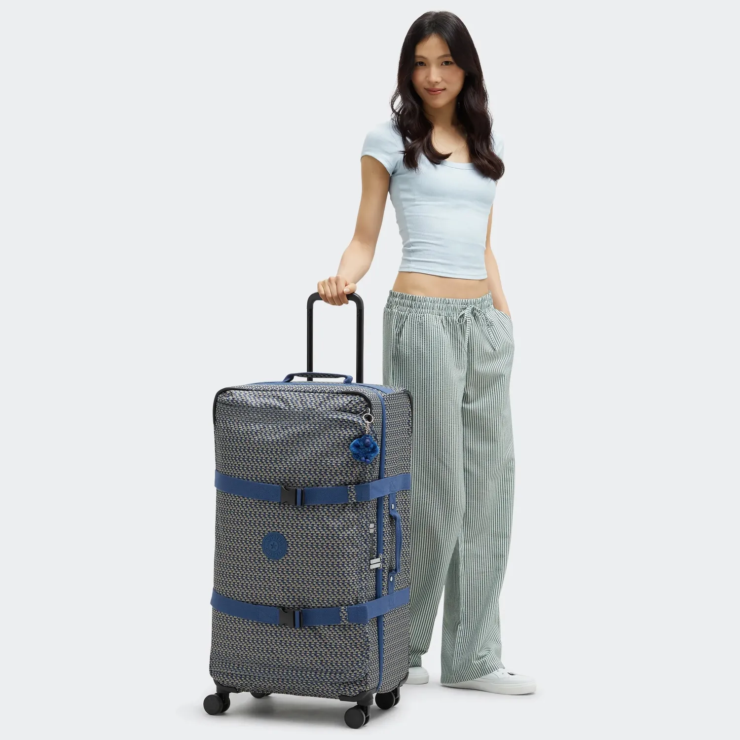 Kipling Spontaneous L koffer Blue on Wire groot 4-wiel