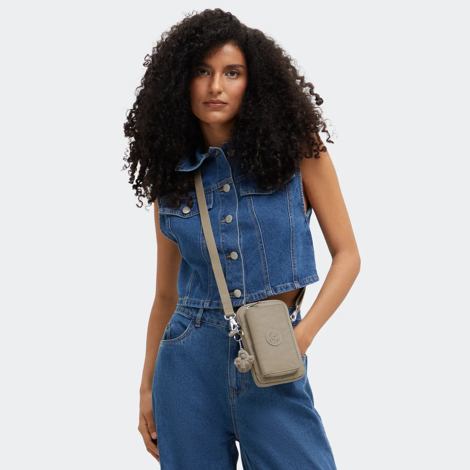 Kipling Telmo portemonnee crossbody klein Soft Taupe rits