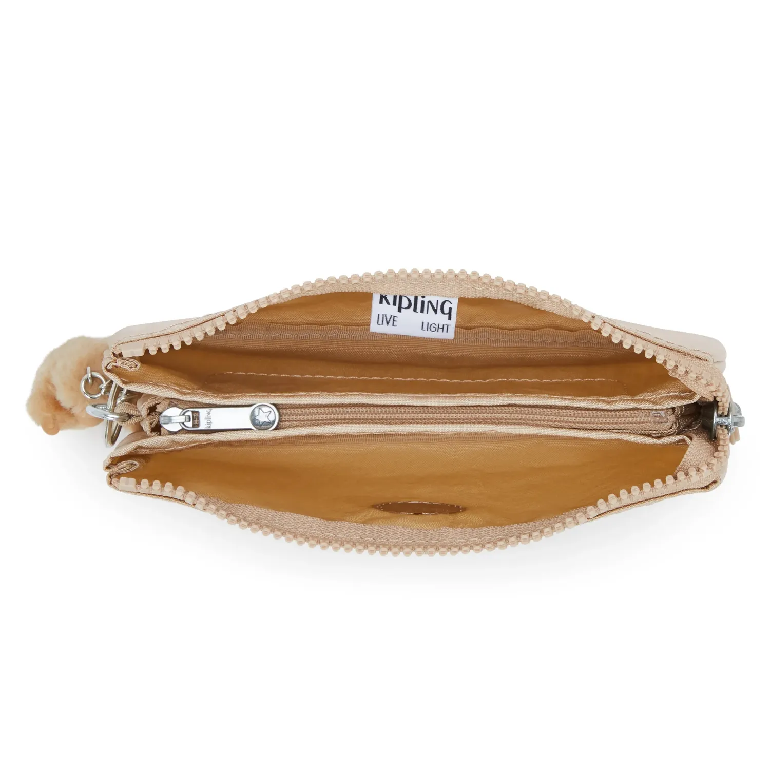 Kipling Creativity L beurs Sparkled Beige groot 3 vakken