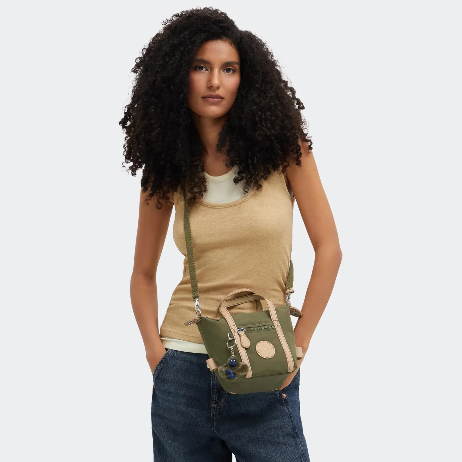 Kipling Boxy Art S handtas Cotton Khaki Klein compact