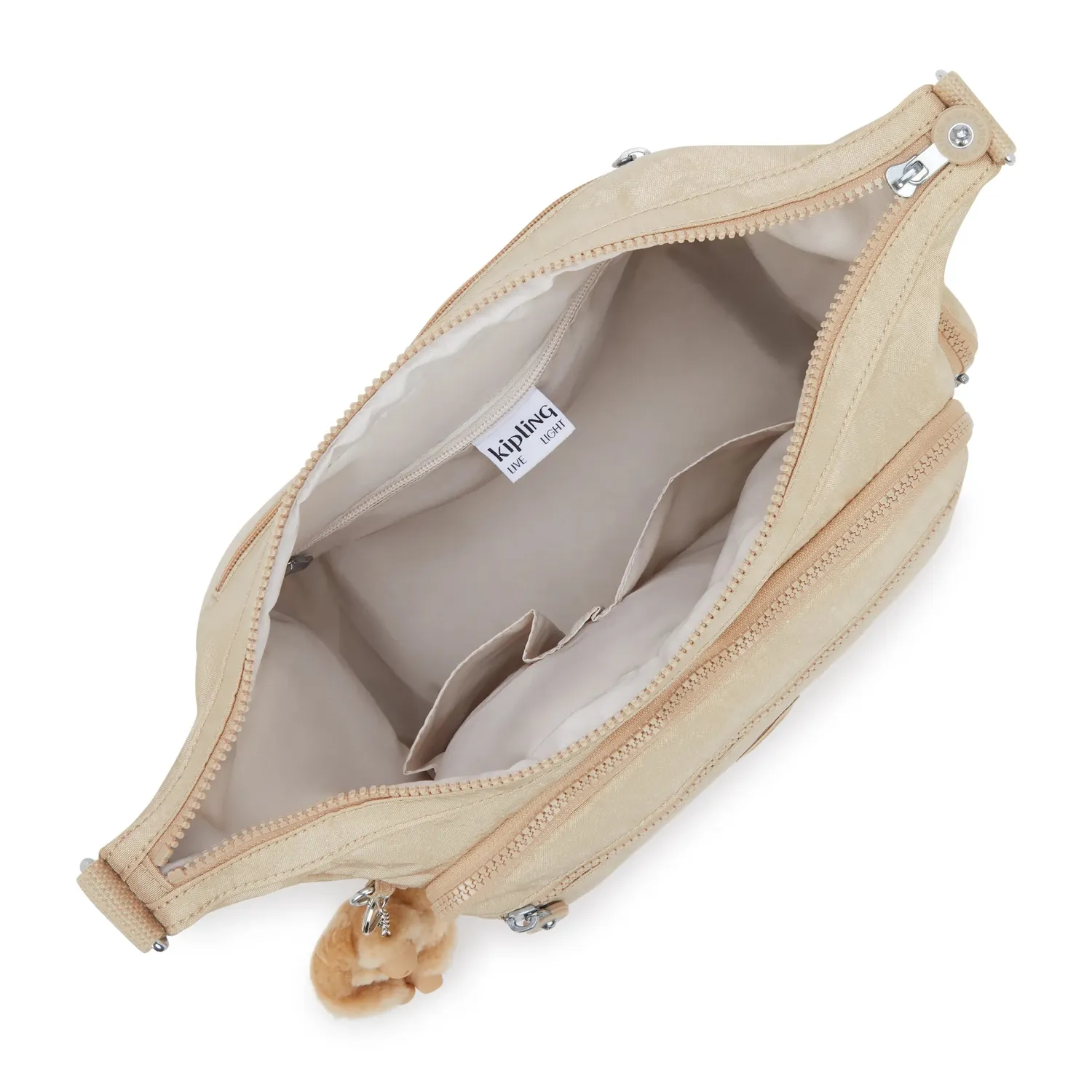 Kipling Gabbie schoudertas Medium Sparkled Beige licht