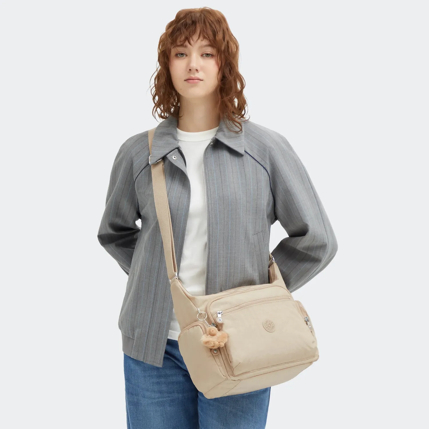 Kipling Gabbie schoudertas Medium Sparkled Beige licht