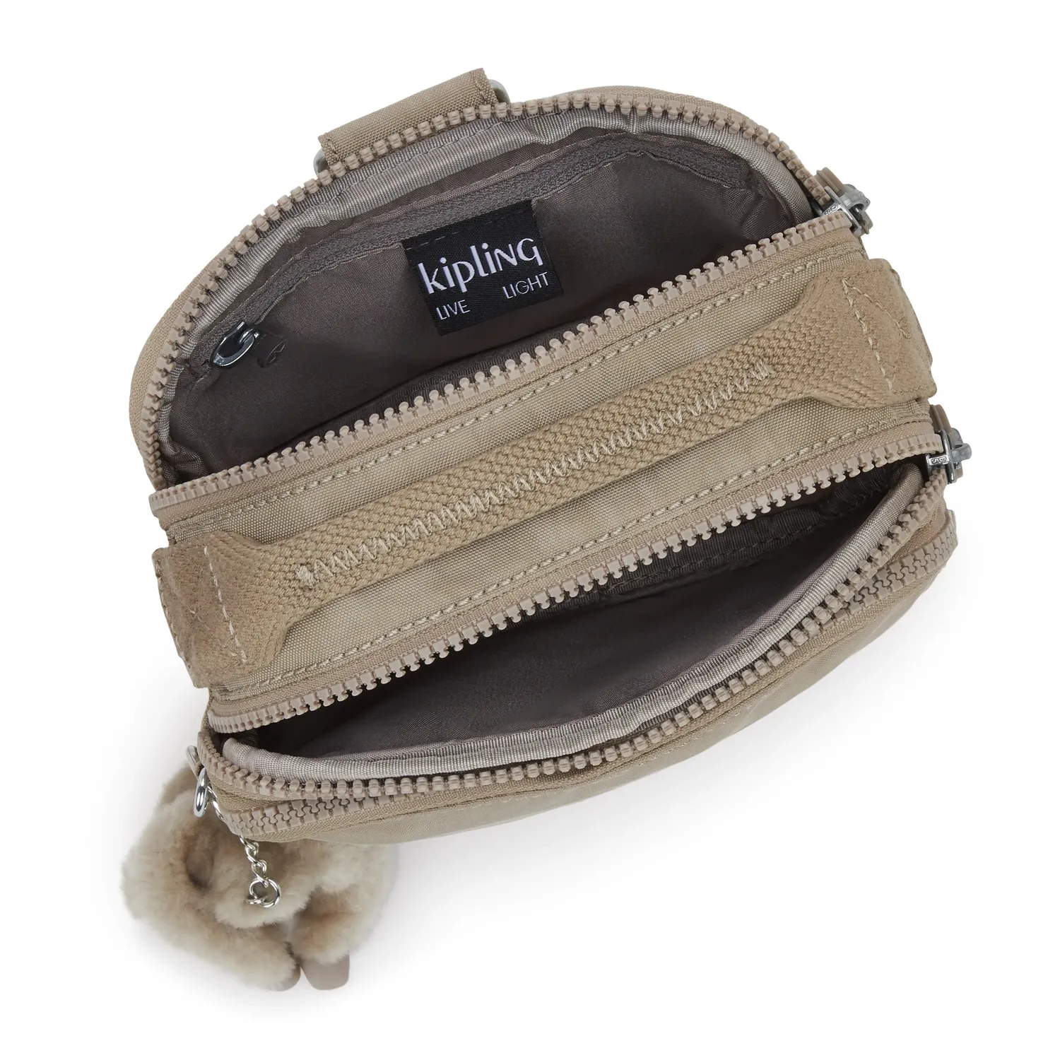 Kipling Cahir crossbody klein Soft Taupe met 2 ritsvakken