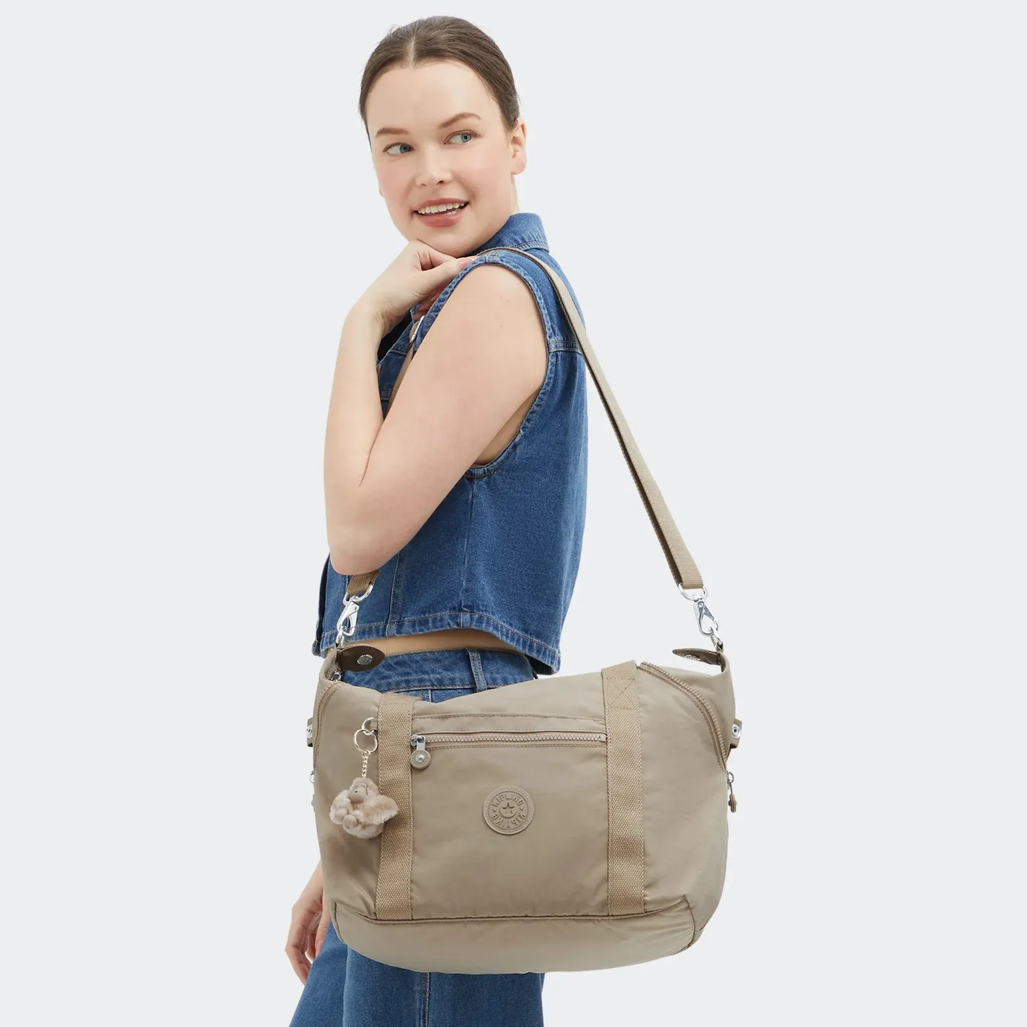 Kipling Art schoudertas medium soft taupe soepel