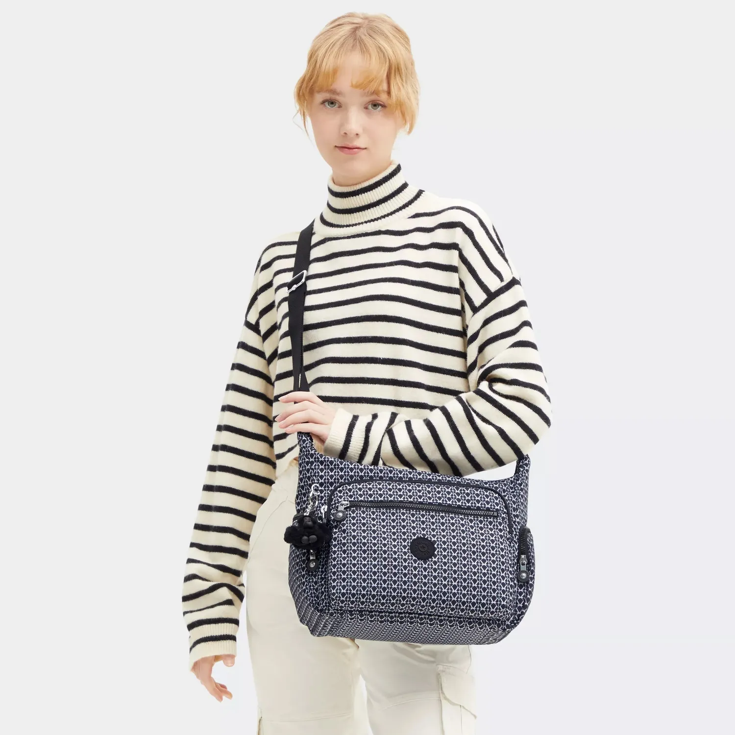 Kipling Gabbie crossbody tas Signature Print medium met vakken