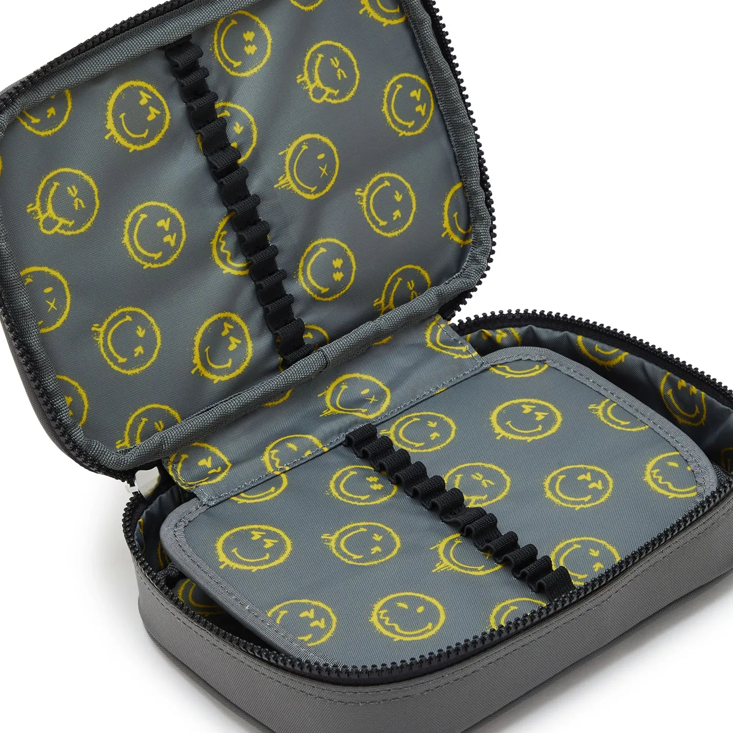 Kipling 100 Pens etui Groot Happy Face Grey smileyprint