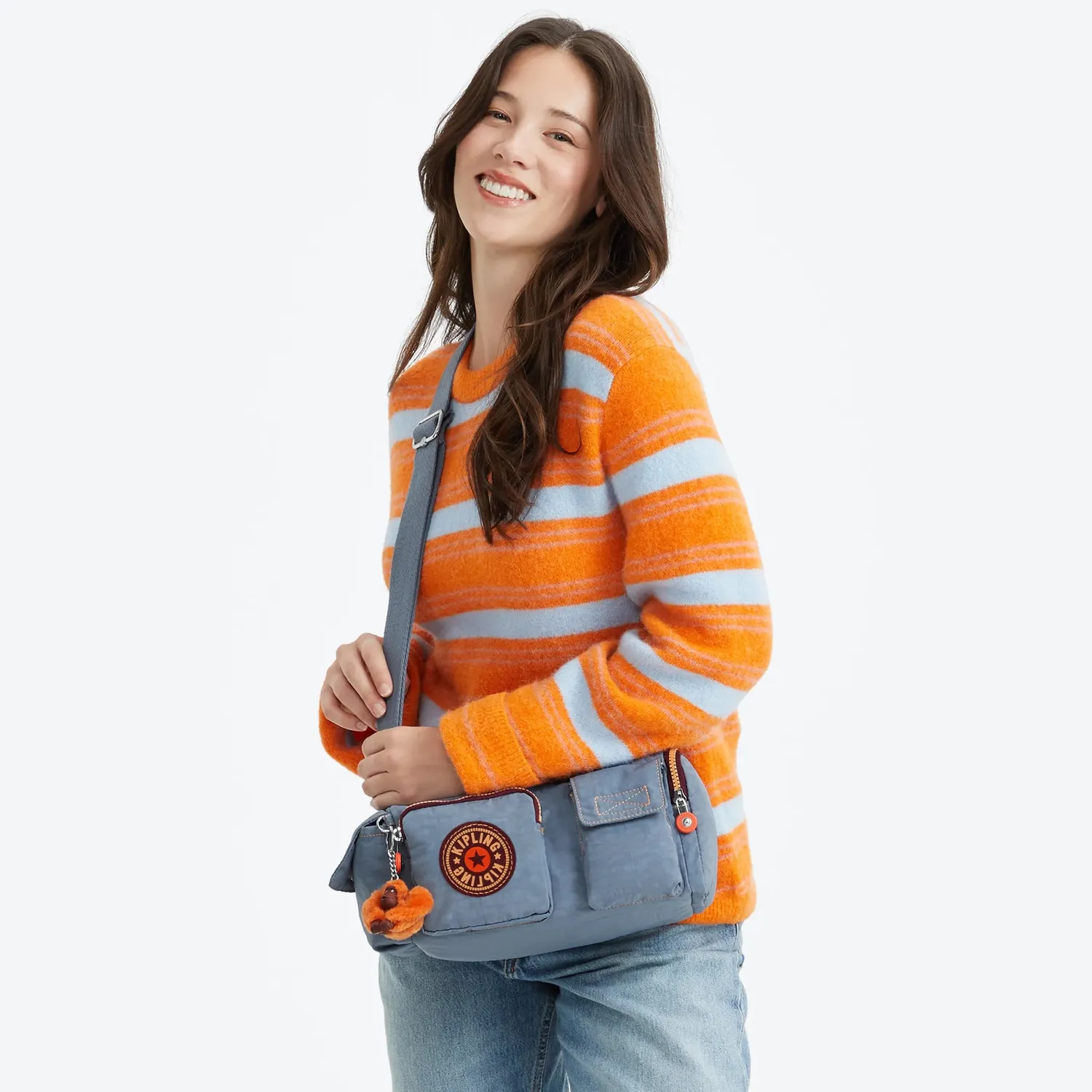 Kipling Sam Energy Medium schoudertas Energy Blue met voorvakken