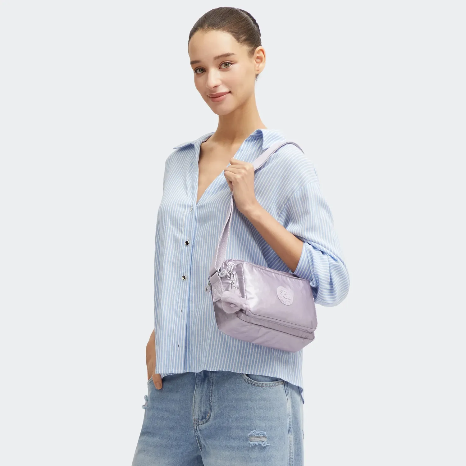 Kipling Abanu M Crossbody Tas Lilac Moon Metallic Medium Glans