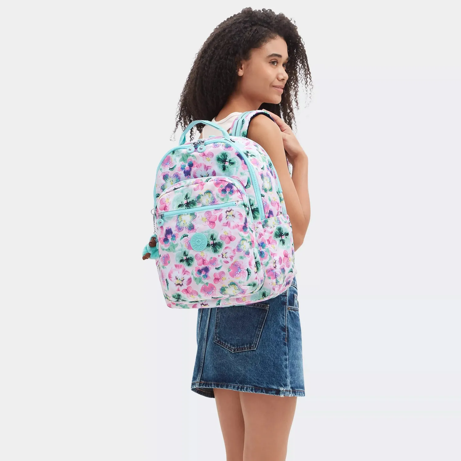 Kipling Seoul College rugzak Groot Aqua Blossom 15 inch