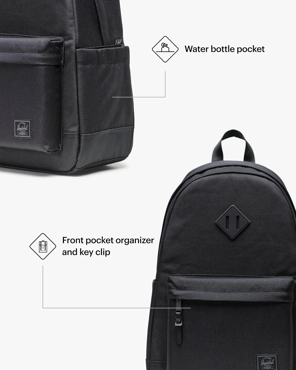 Herschel Heritage rugzak zwart Tonal canvas