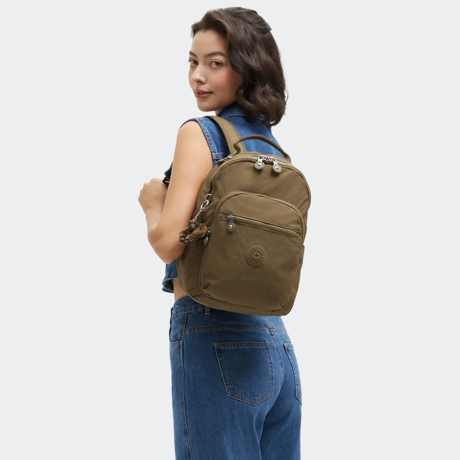 Kipling Seoul S rugzak Smooth Khaki klein met tabletvak