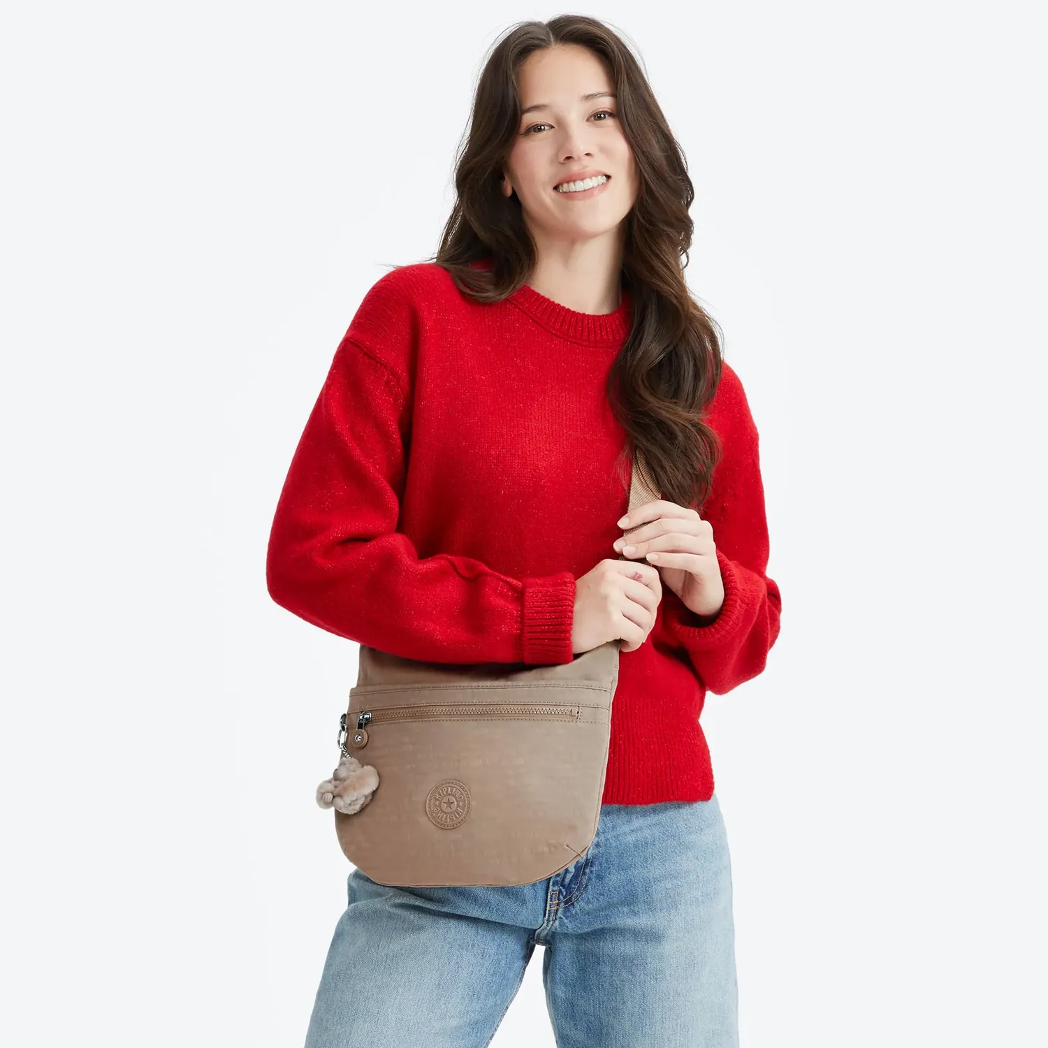 Kipling Arto schoudertas Medium Tan Beige verstelbare riem