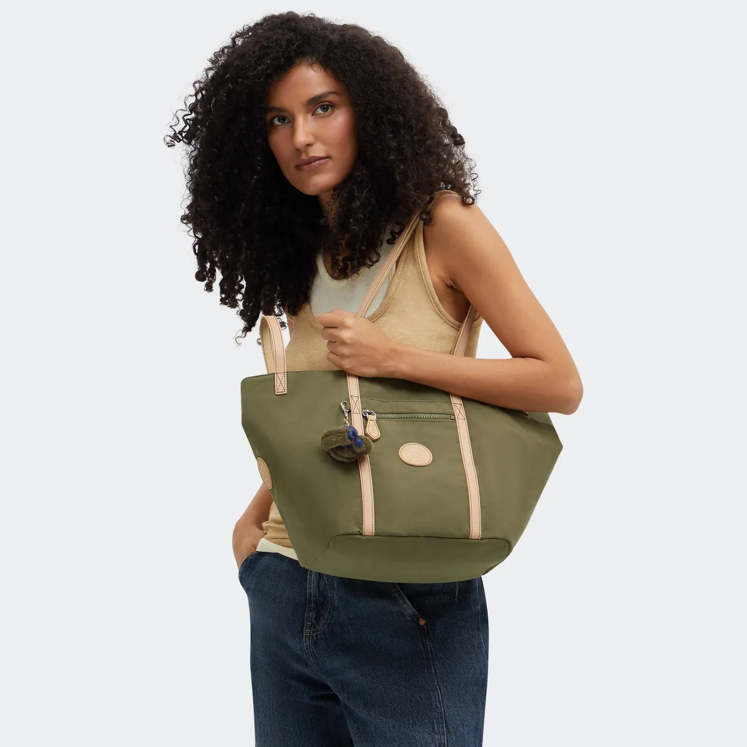 Kipling Raimo schoudertas Cotton Khaki klein