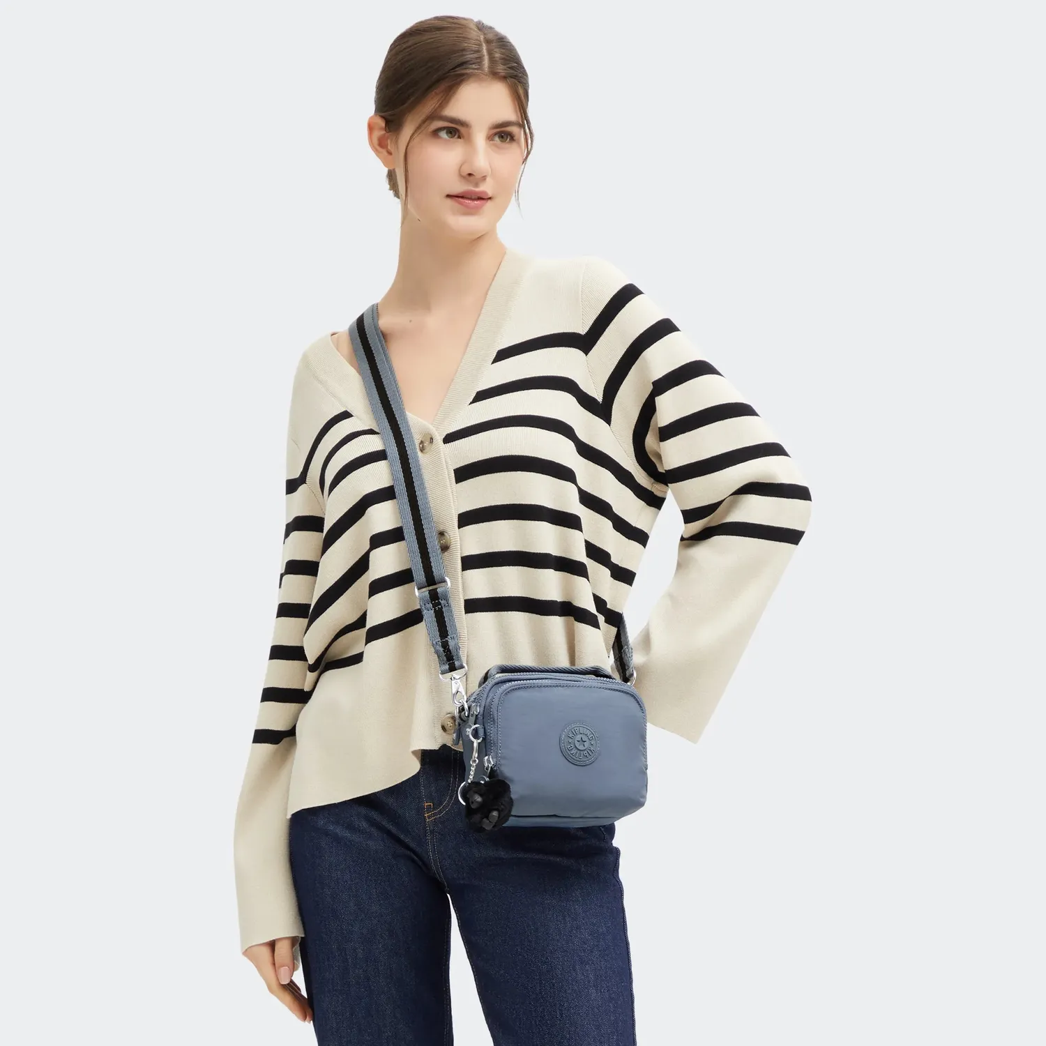 Kipling Cahir crossbody Blue Stone klein met ritsvakken