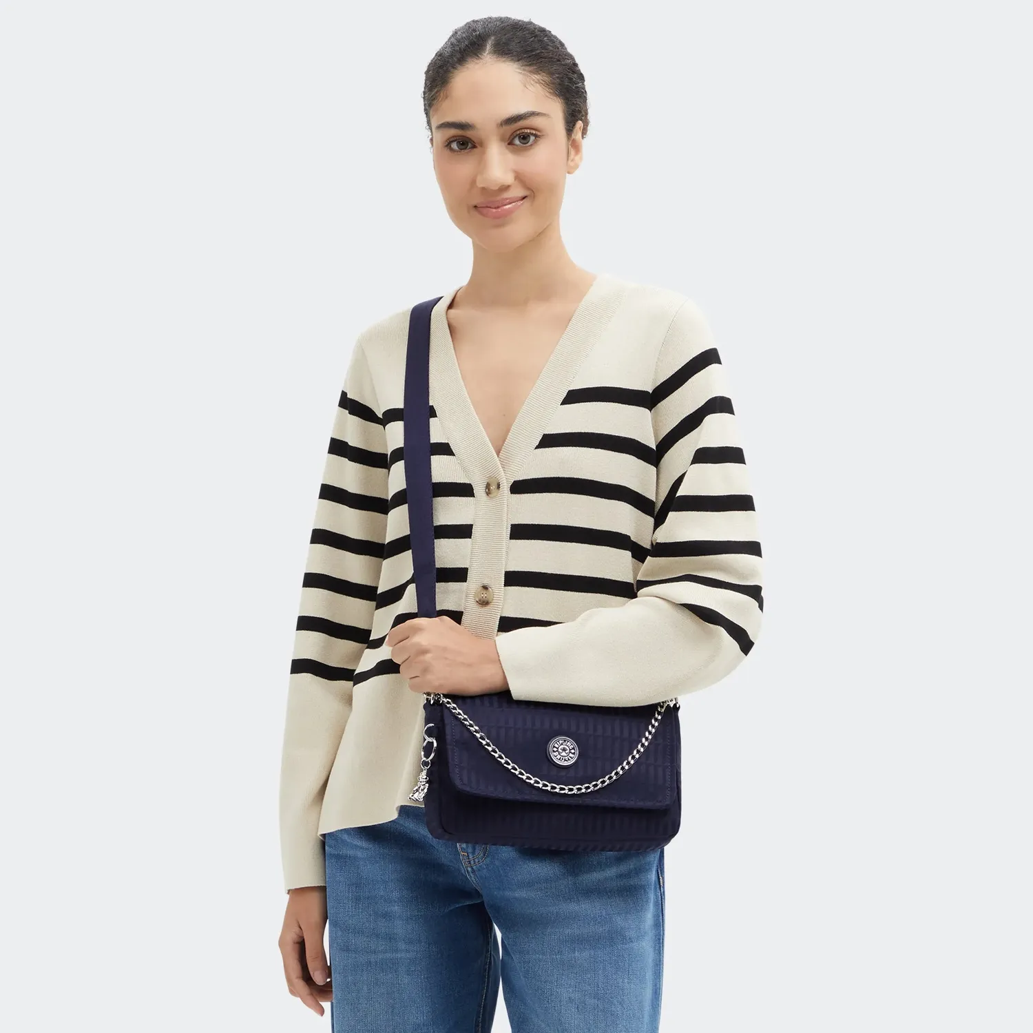 Kipling Aras Up schoudertas klein Night Tile Jacquard ketting