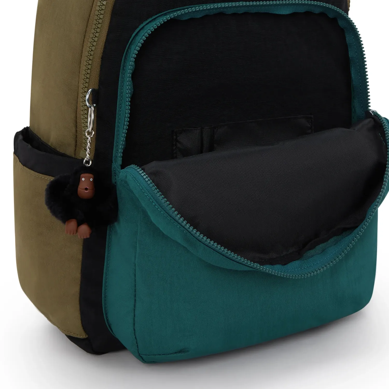 Kipling Seoul rugzak Groot Black Khaki Block school laptop