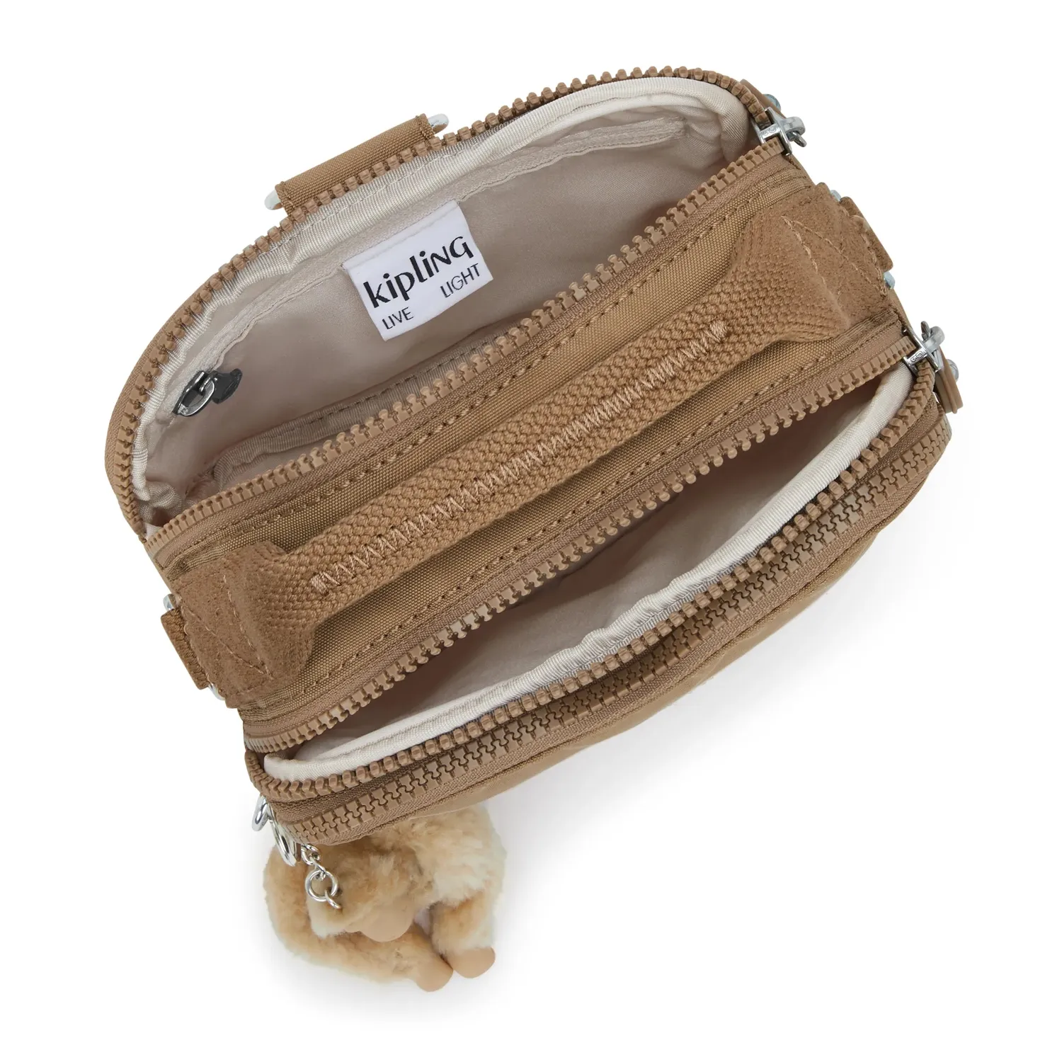 Kipling Cahir crossbody klein Early Tan met voorvak