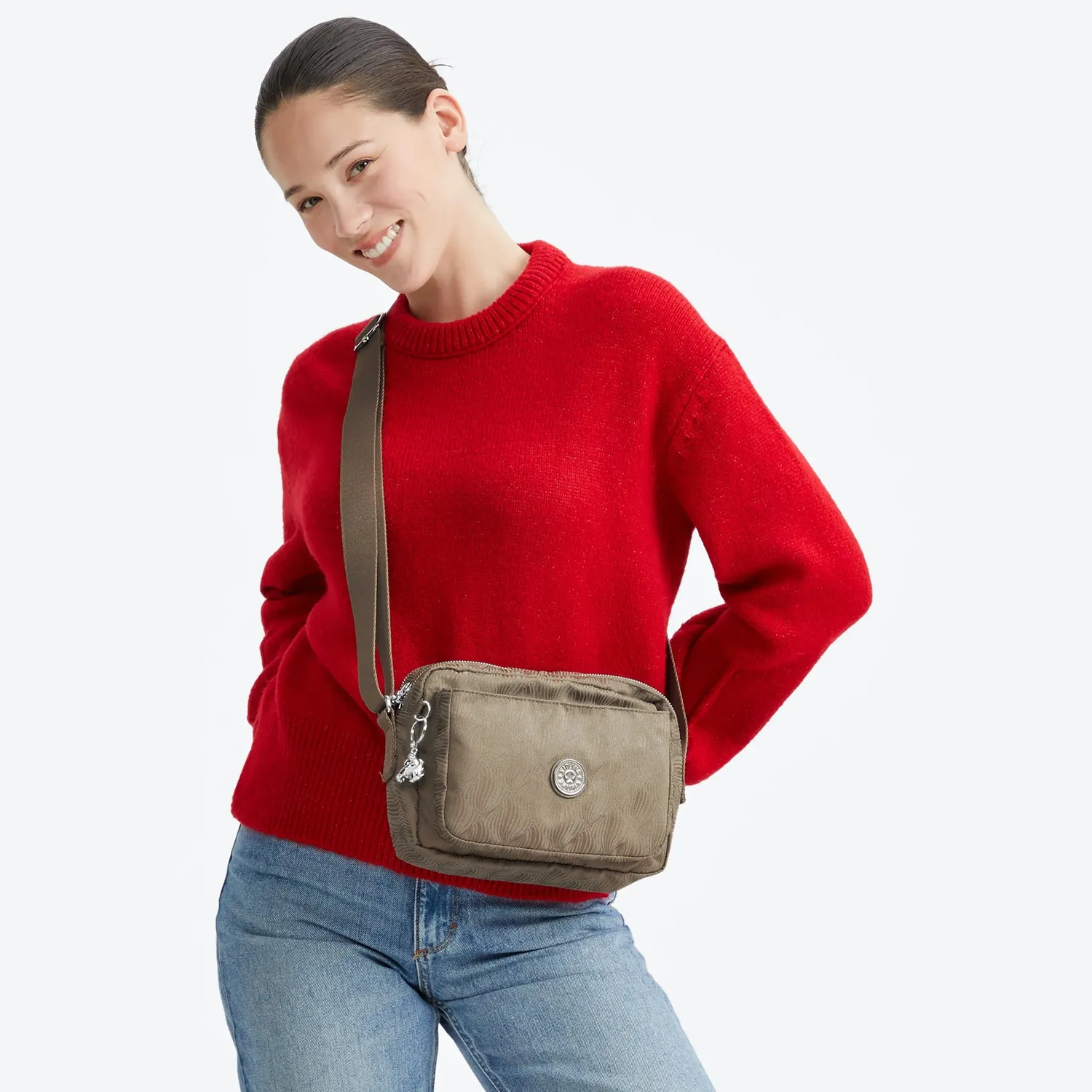 Kipling Abanu M crossbody tas Diamond Wave Jacquard medium met ritsvakken