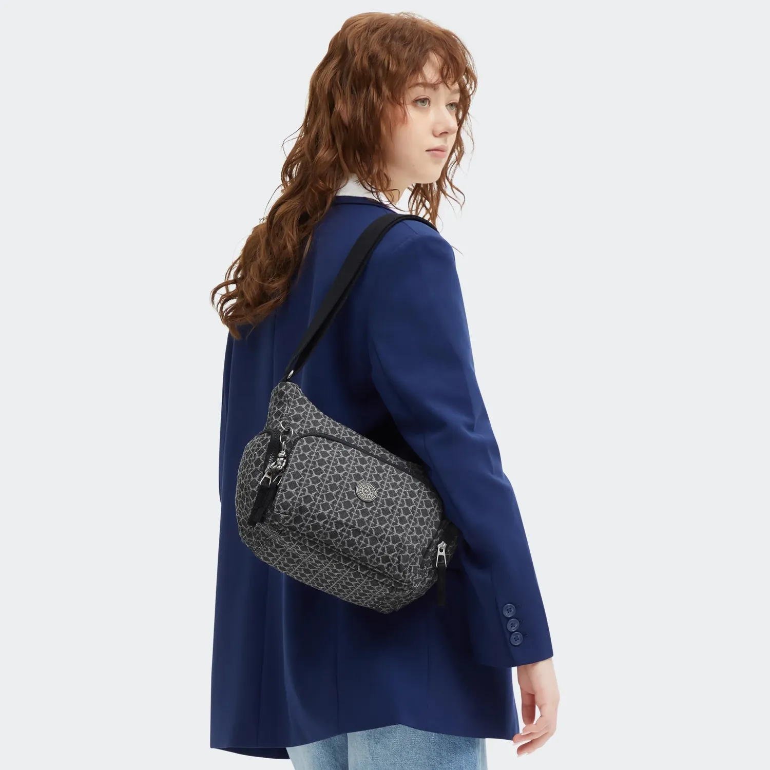 Kipling Gabb S crossbodytas Medium Grey Denim Jacquard vakken