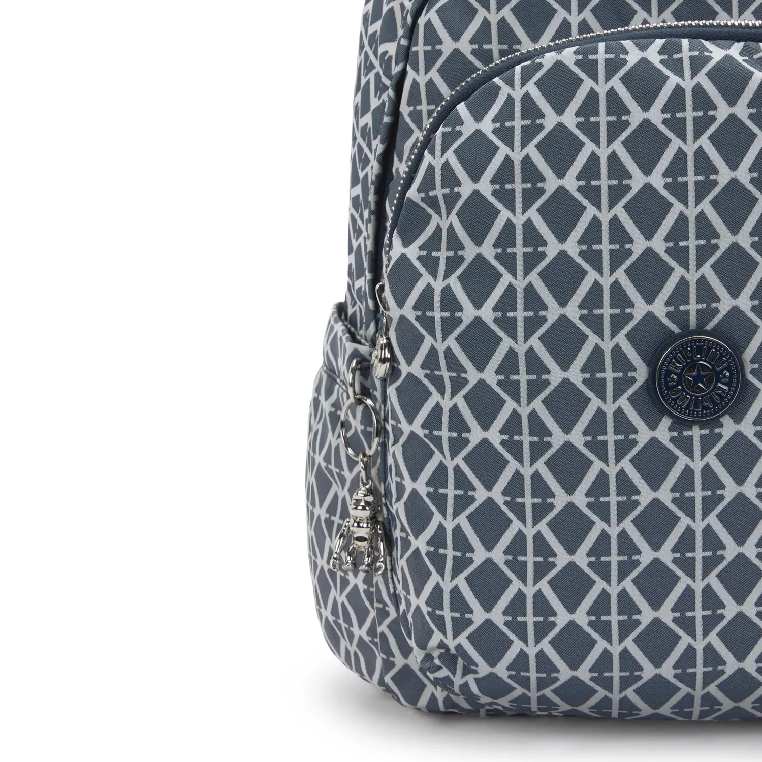 Kipling Delia rugzak Medium Navy Sign Jacquard ritsvakken