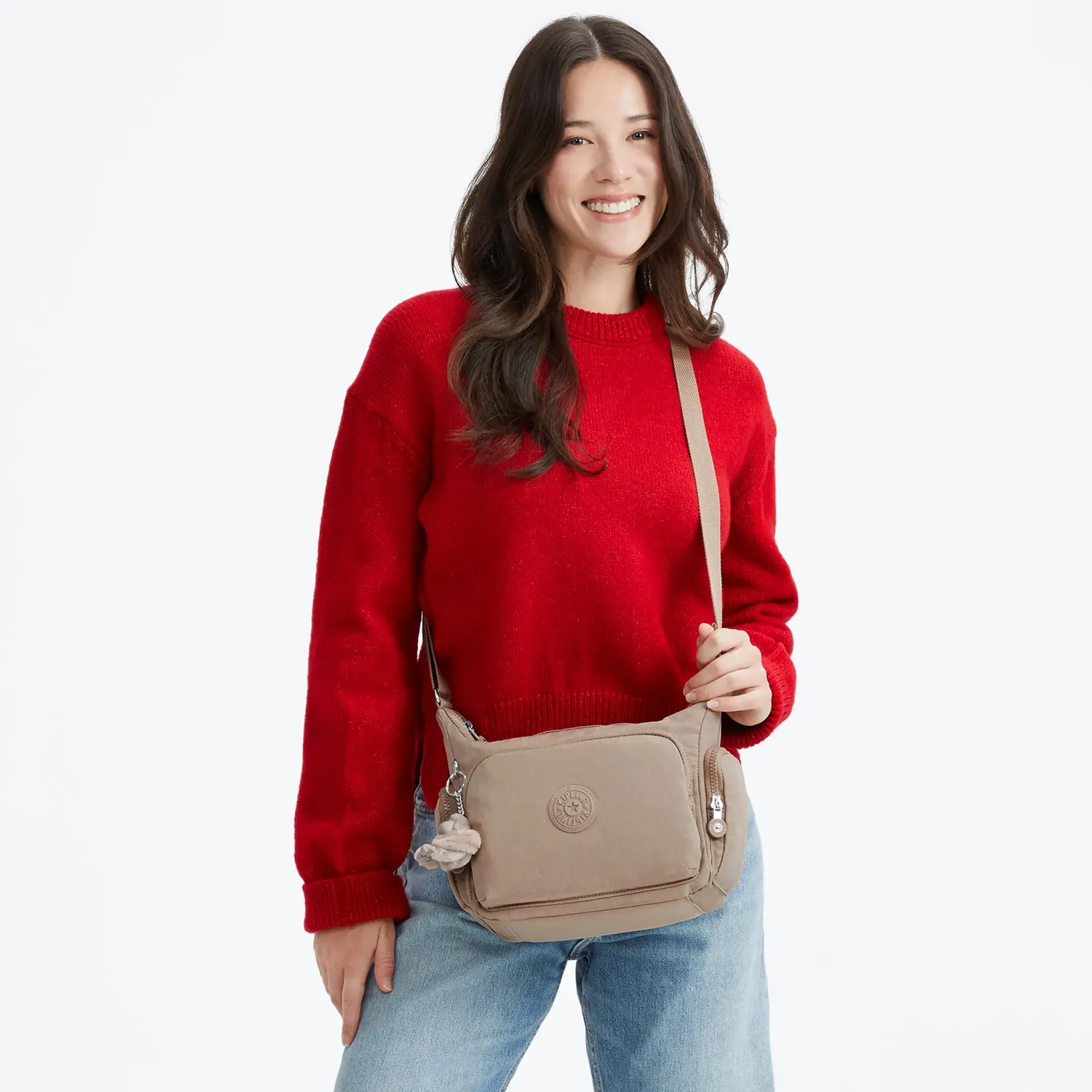 Kipling Gabb S crossbodytas Medium Tan Beige met vakken