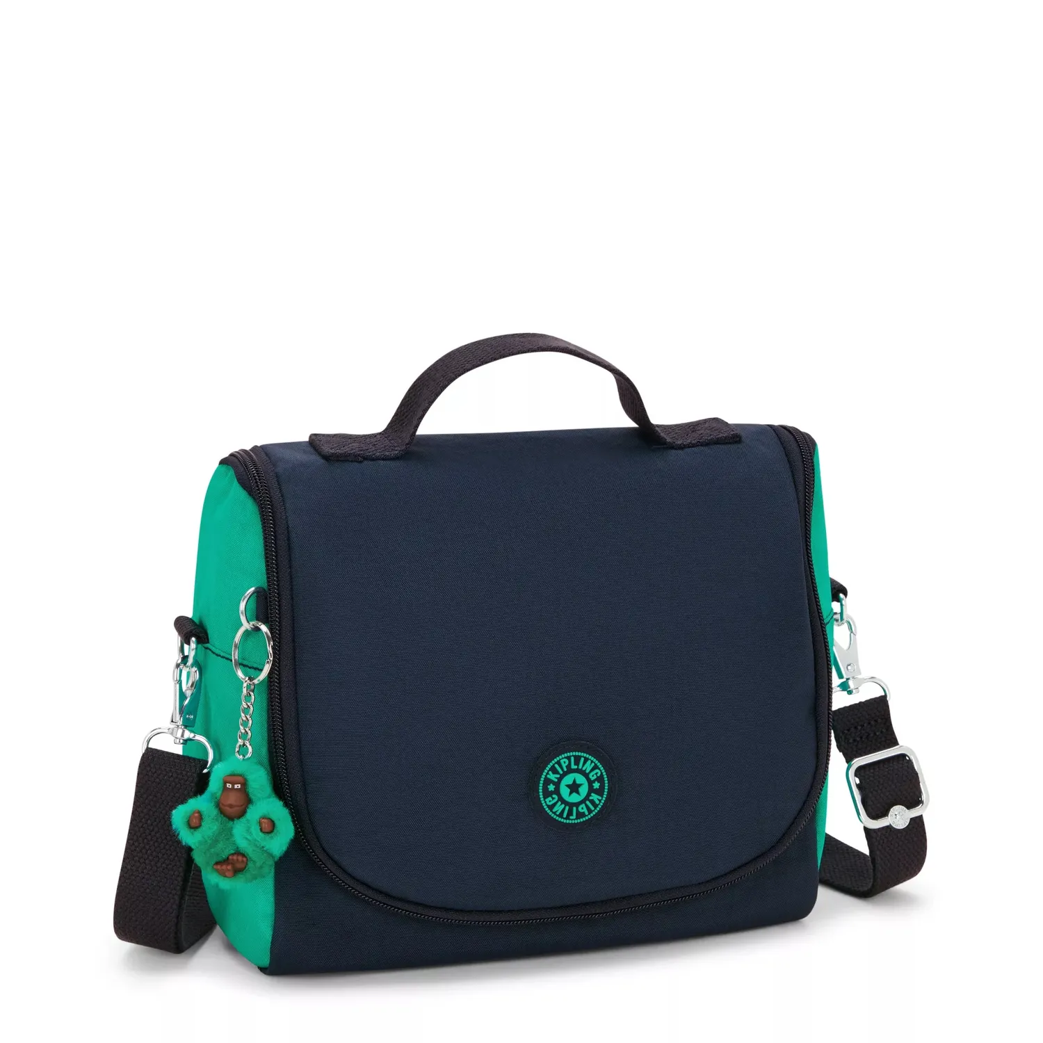 Kipling New Kichirou lunchtas Groot Blue Green Block trolleybevestiging