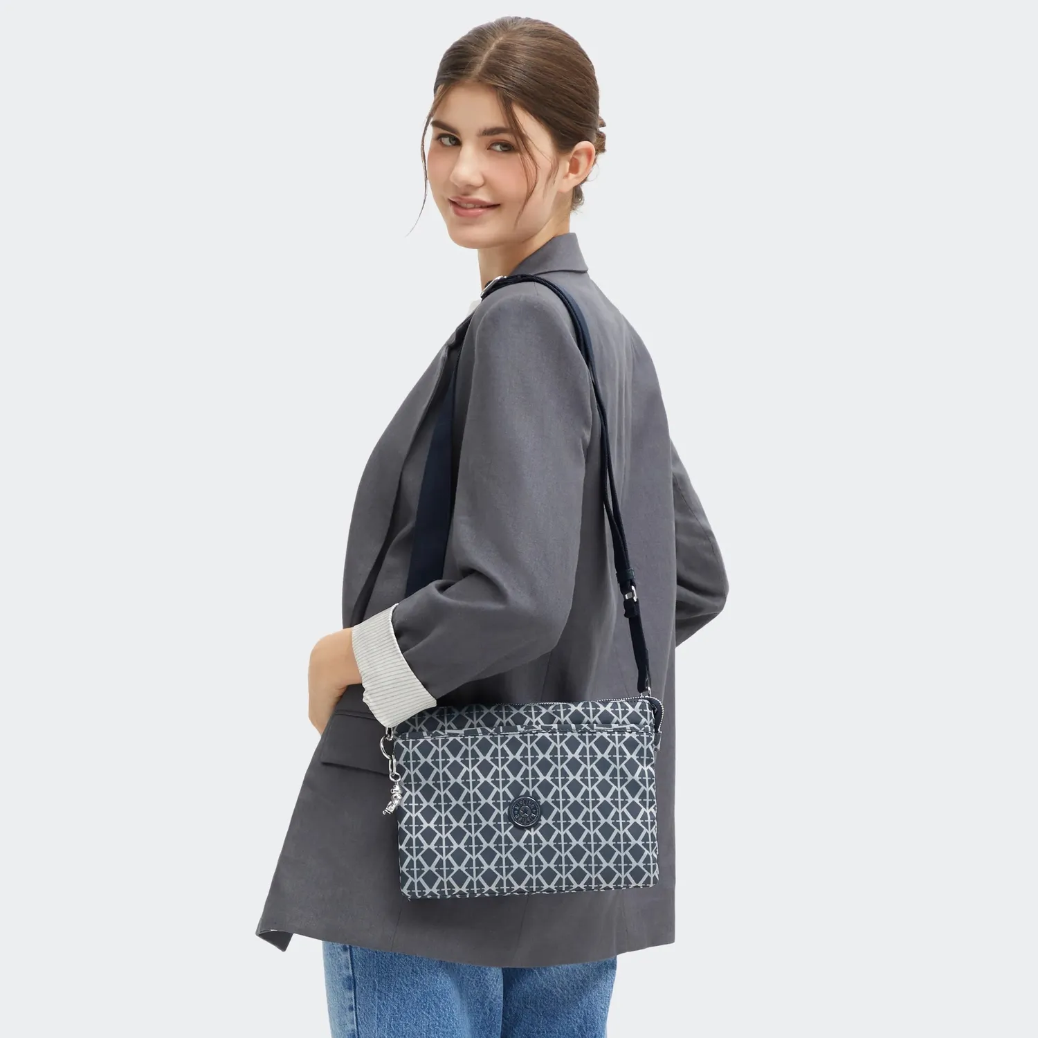 Kipling Riri L crossbodytas Navy Sign Jacquard medium verstelbaar