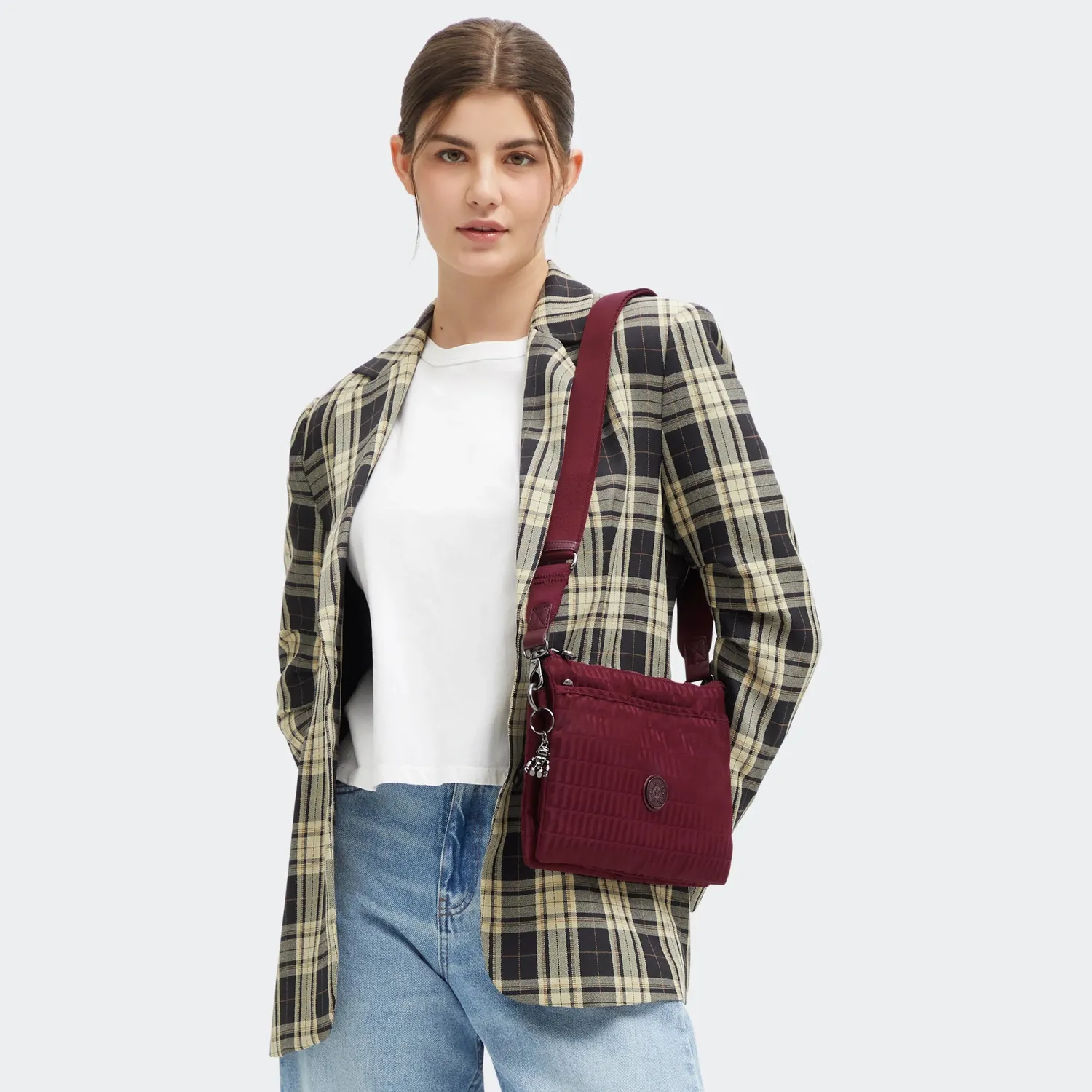 Kipling Riri L crossbody Medium Maroon Tile Jacquard