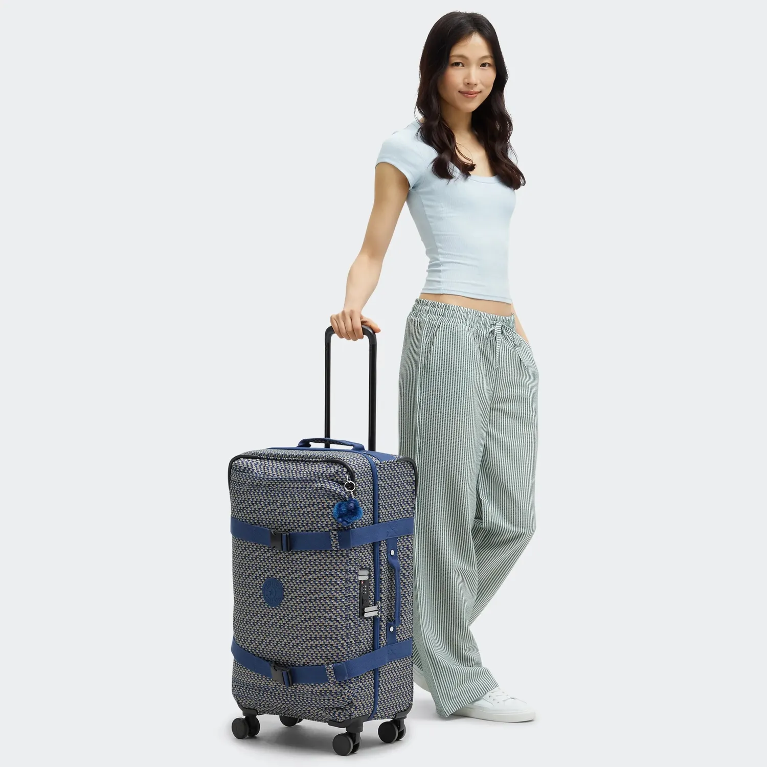 Kipling Spontaneous M koffer medium blue on wire TSA