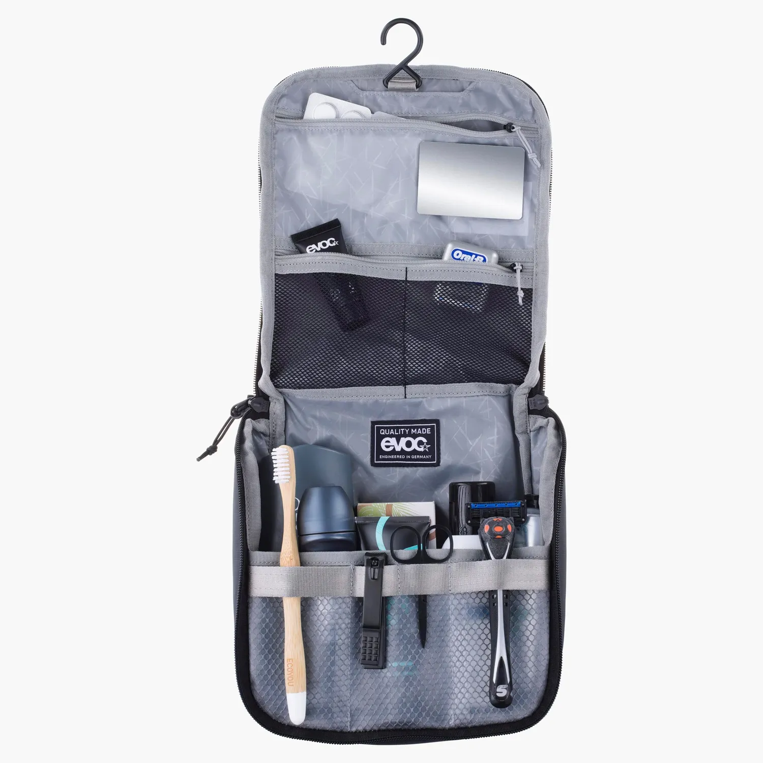 Evoc Wash Pouch toilettas carbon grey-black met spiegel