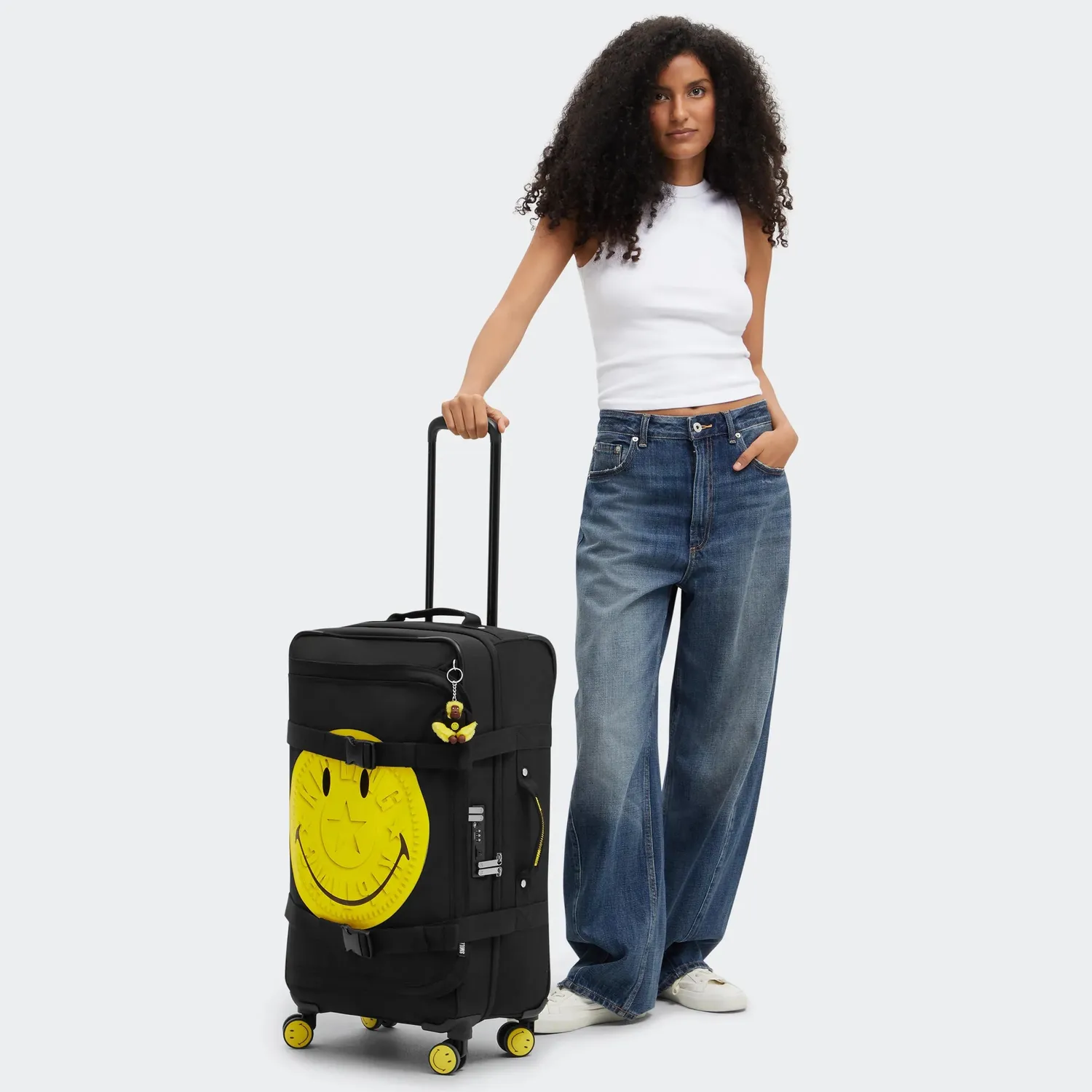 Kipling Spontaneous M Smiley koffer Medium Yellow Fun Black