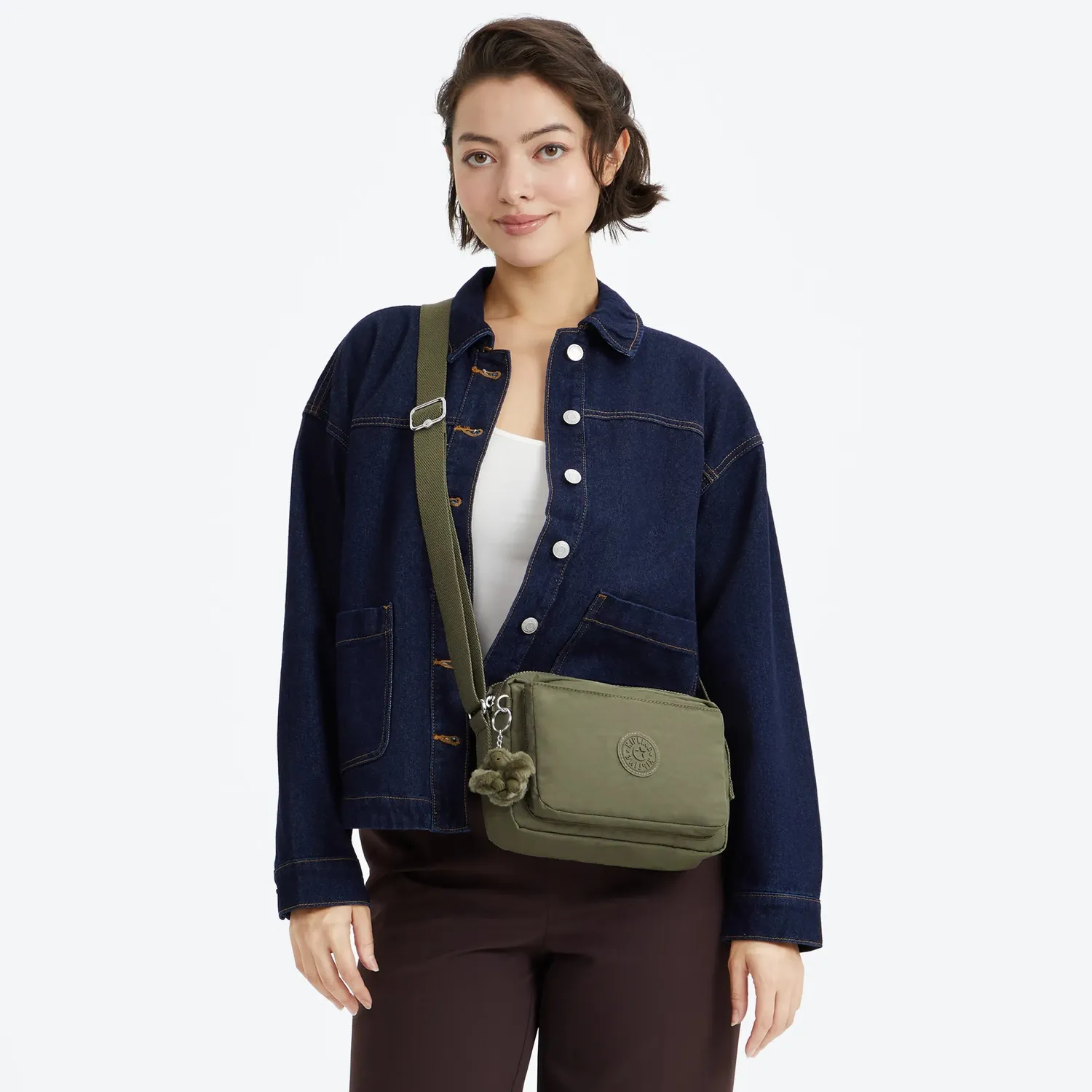 Kipling Abanu M schoudertas Medium Almost Sage verstelbaar