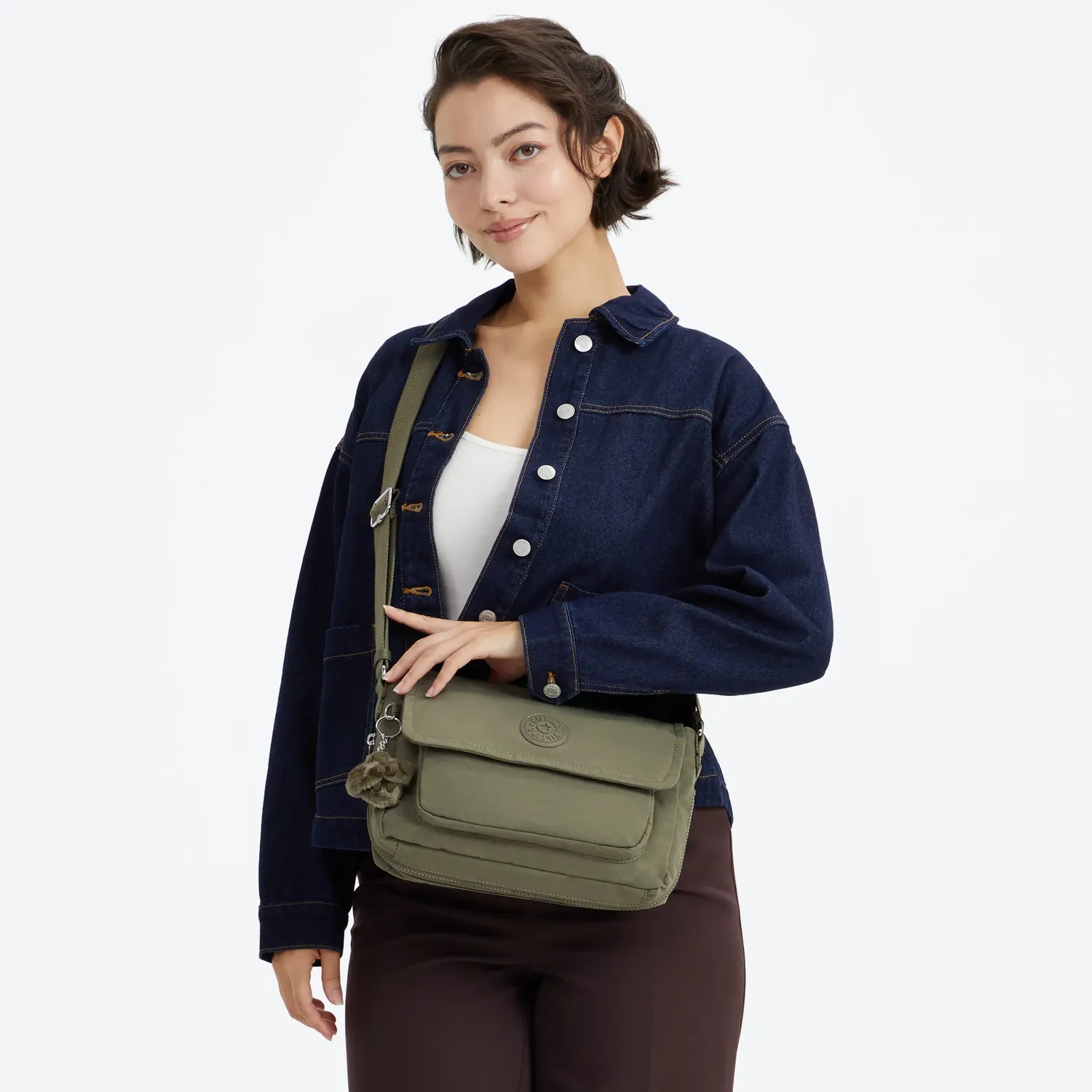 Kipling Dalma Medium crossbody tas Almost Sage met sleutelkoord