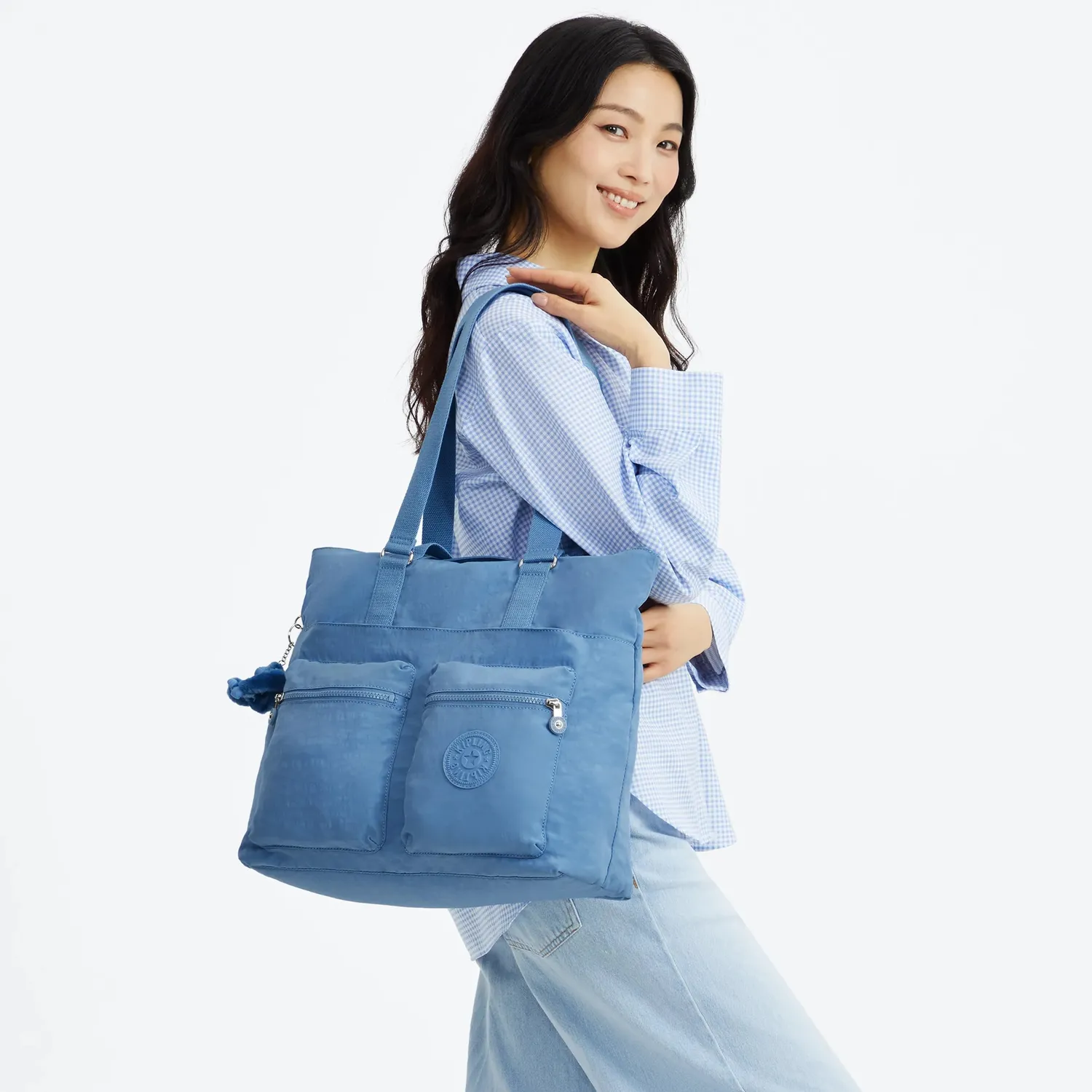 Kipling India grote shopper vintage blue met laptopvak