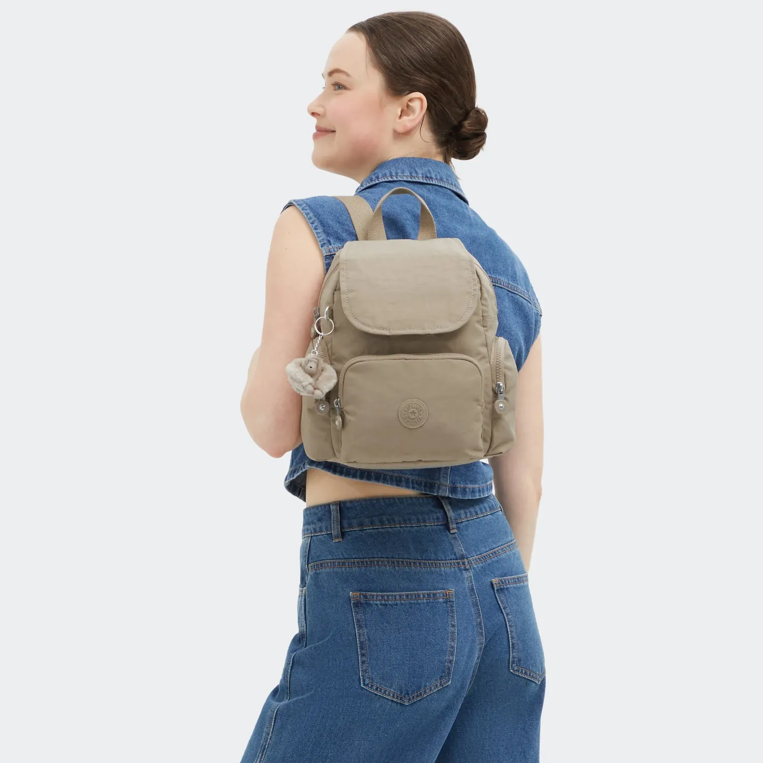 Kipling City Zip Mini rugzak Soft Taupe extra klein met ritsvakken