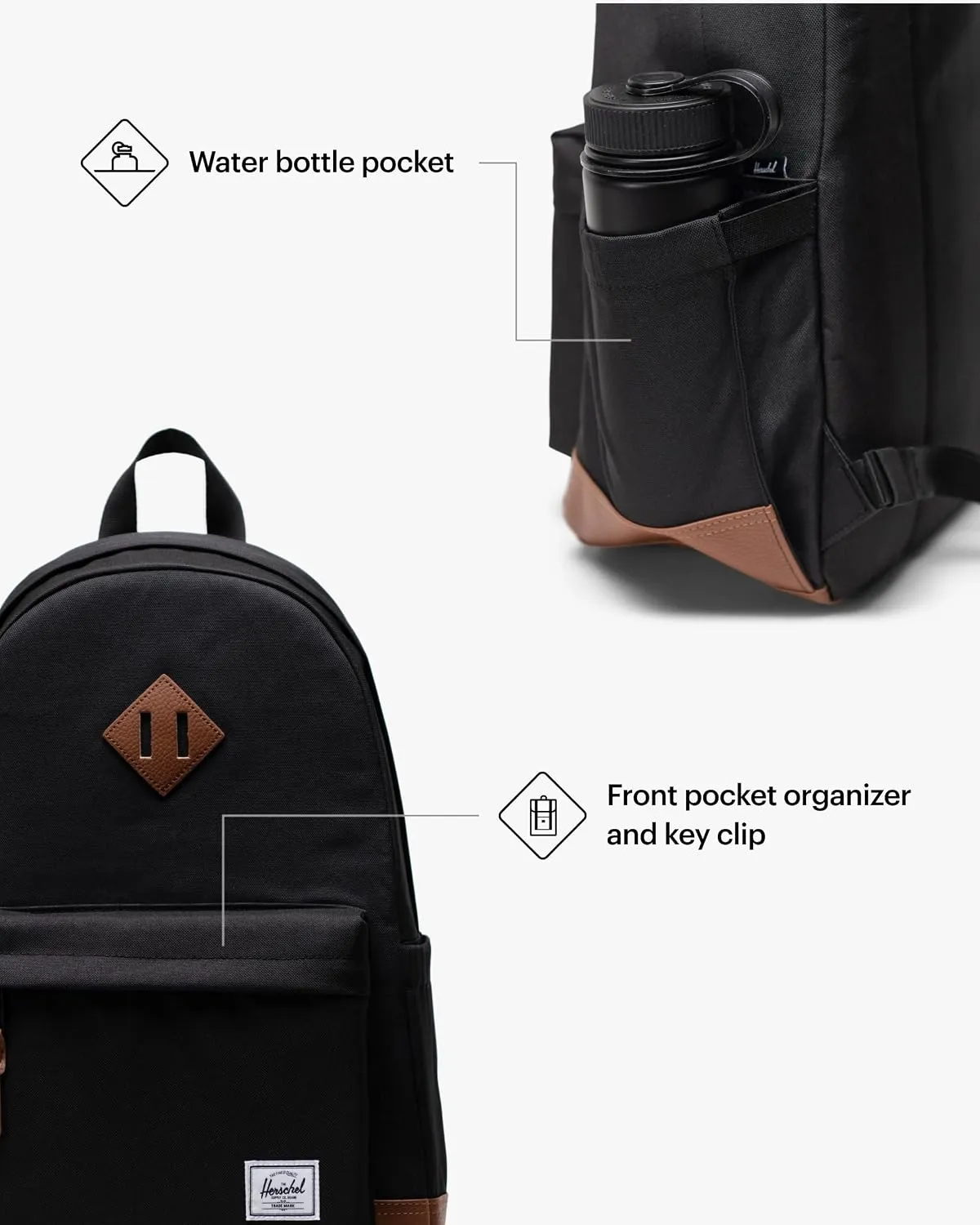 Herschel Heritage rugzak Black Tan canvas
