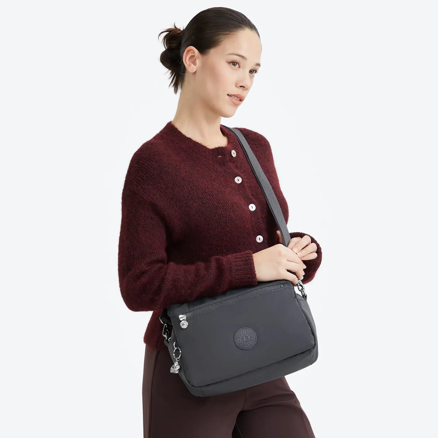 Kipling Elysiana schoudertas Moonlit Slate medium 3-vaks