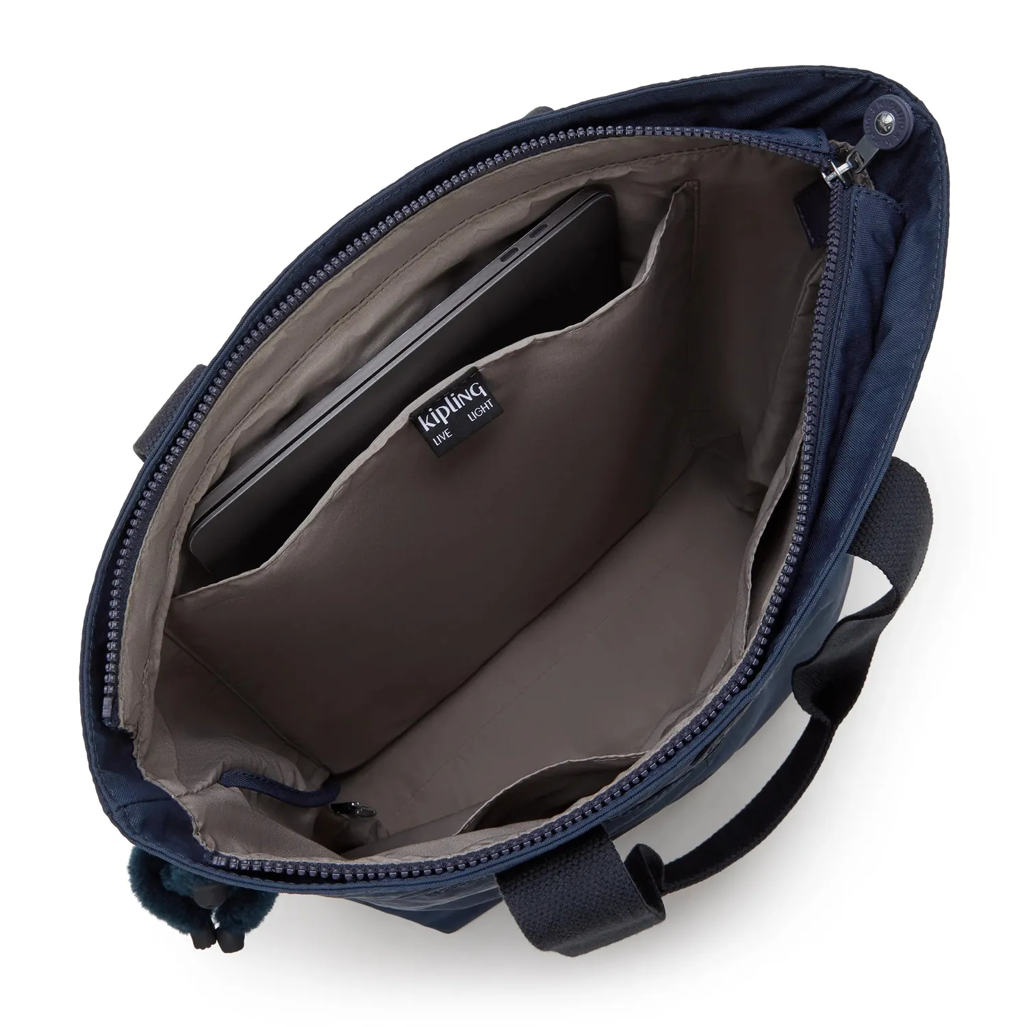 Kipling Hanifa schoudertas Groot Blue Bleu 2 laptopvak