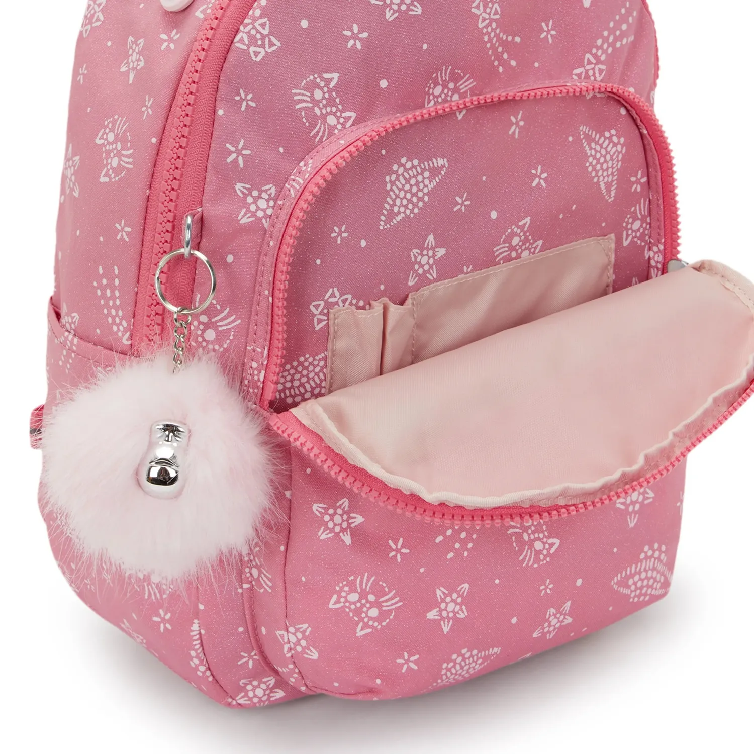 Kipling Seoul S kleine rugzak Glitter Cats met 11 inch tabletvak