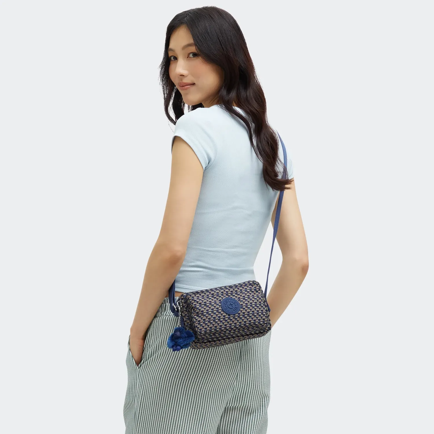 Kipling Abanu crossbody tas klein Blue on Wire met ritsvakken