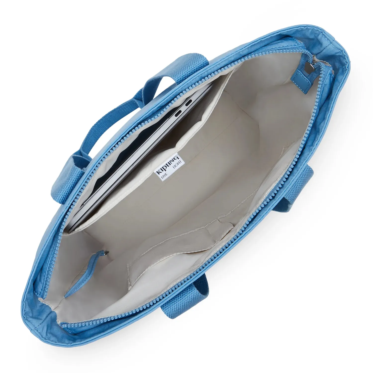 Kipling Hanifa schoudertas groot Vintage Blue laptop 15 inch