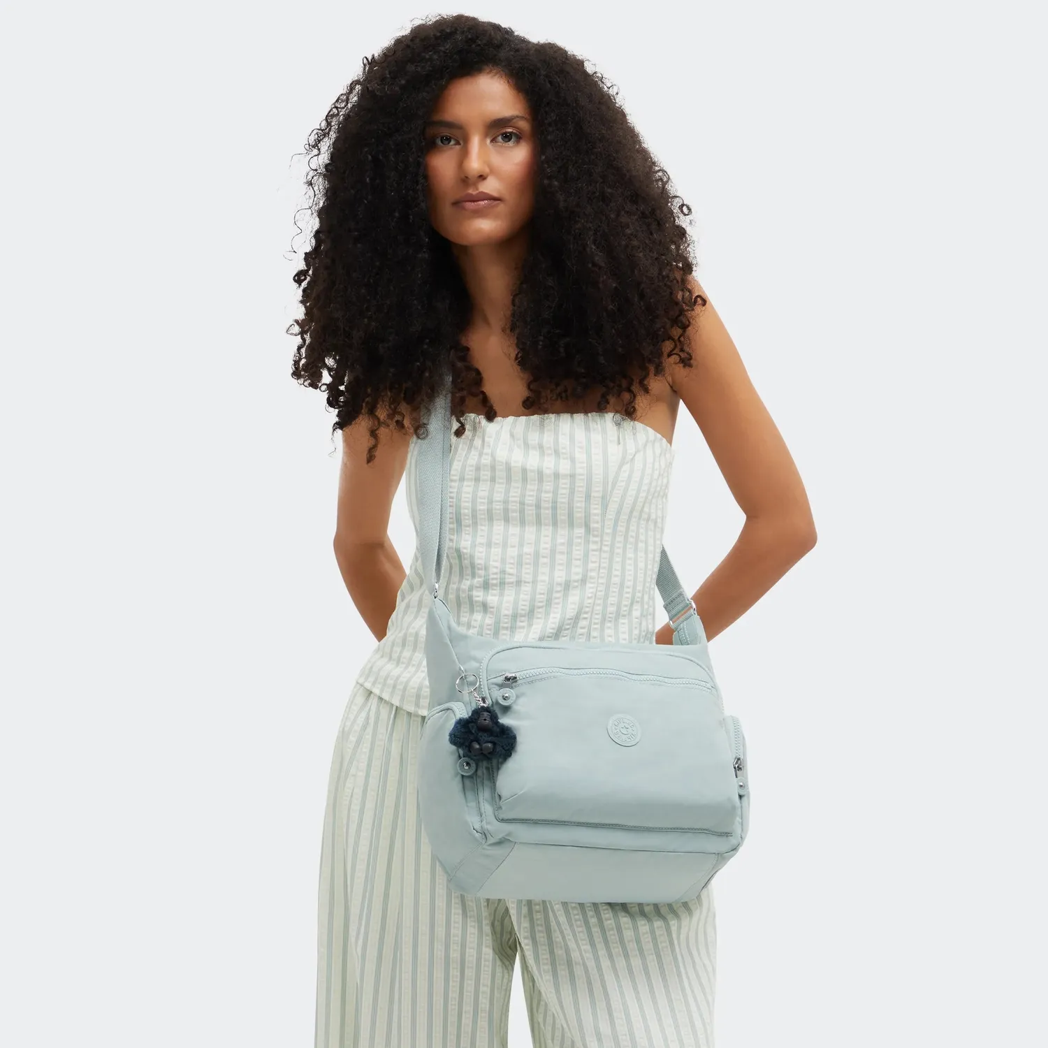 Kipling Gabbie crossbody tas Breezy Blue groot met ritsvakken
