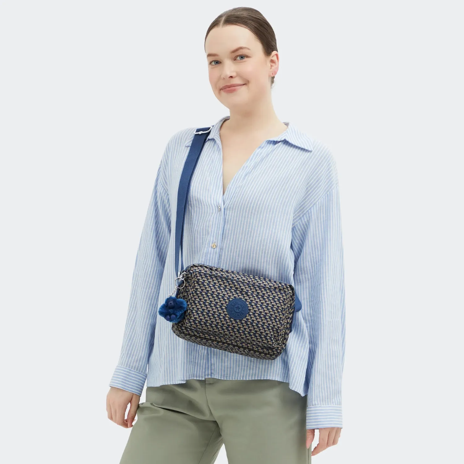 Kipling Abanu M crossbody tas Blue on Wire Medium dubbel vak